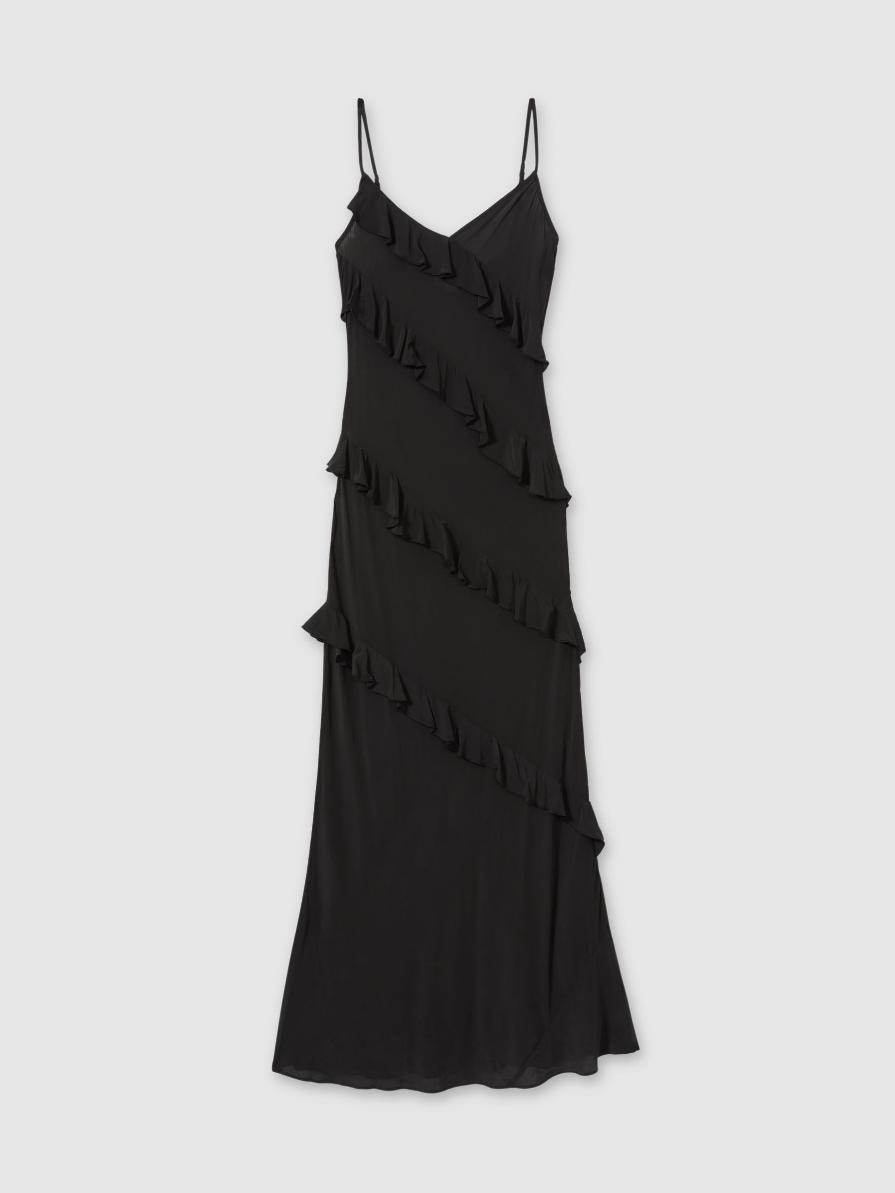 Ruffled Chiffon Slip Dress in Black - Image 2 of 6