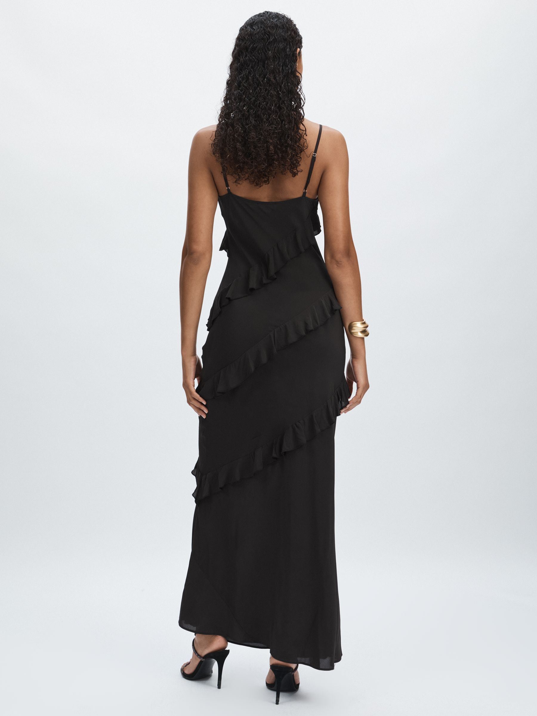 Ruffled Chiffon Slip Dress in Black - Image 5 of 6