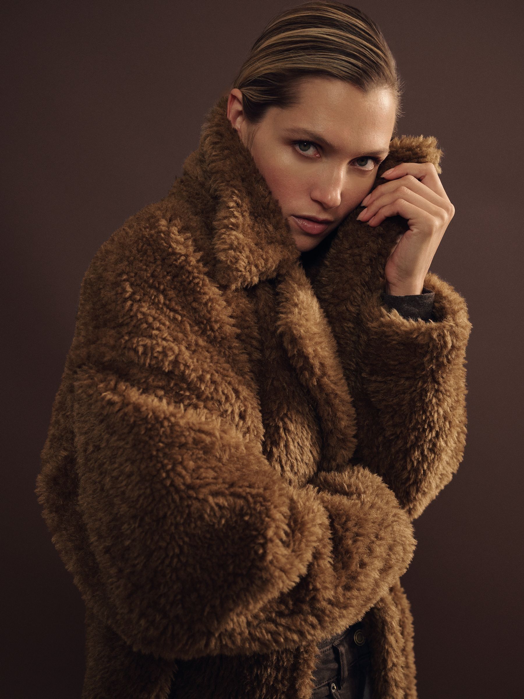 Teddy Coat with Wool in Brown - Image 1 of 7