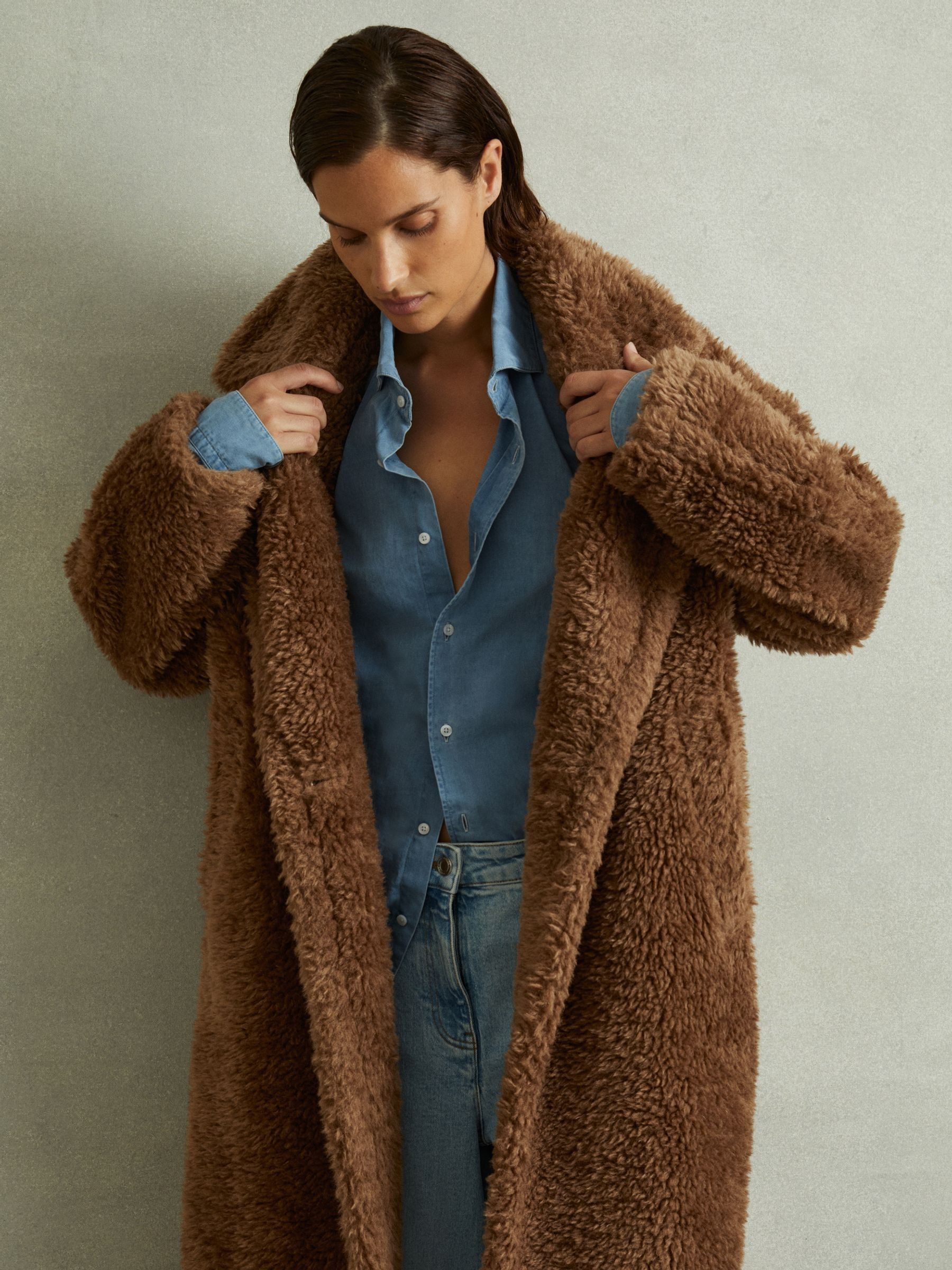 Teddy Coat with Wool in Brown - Image 3 of 7
