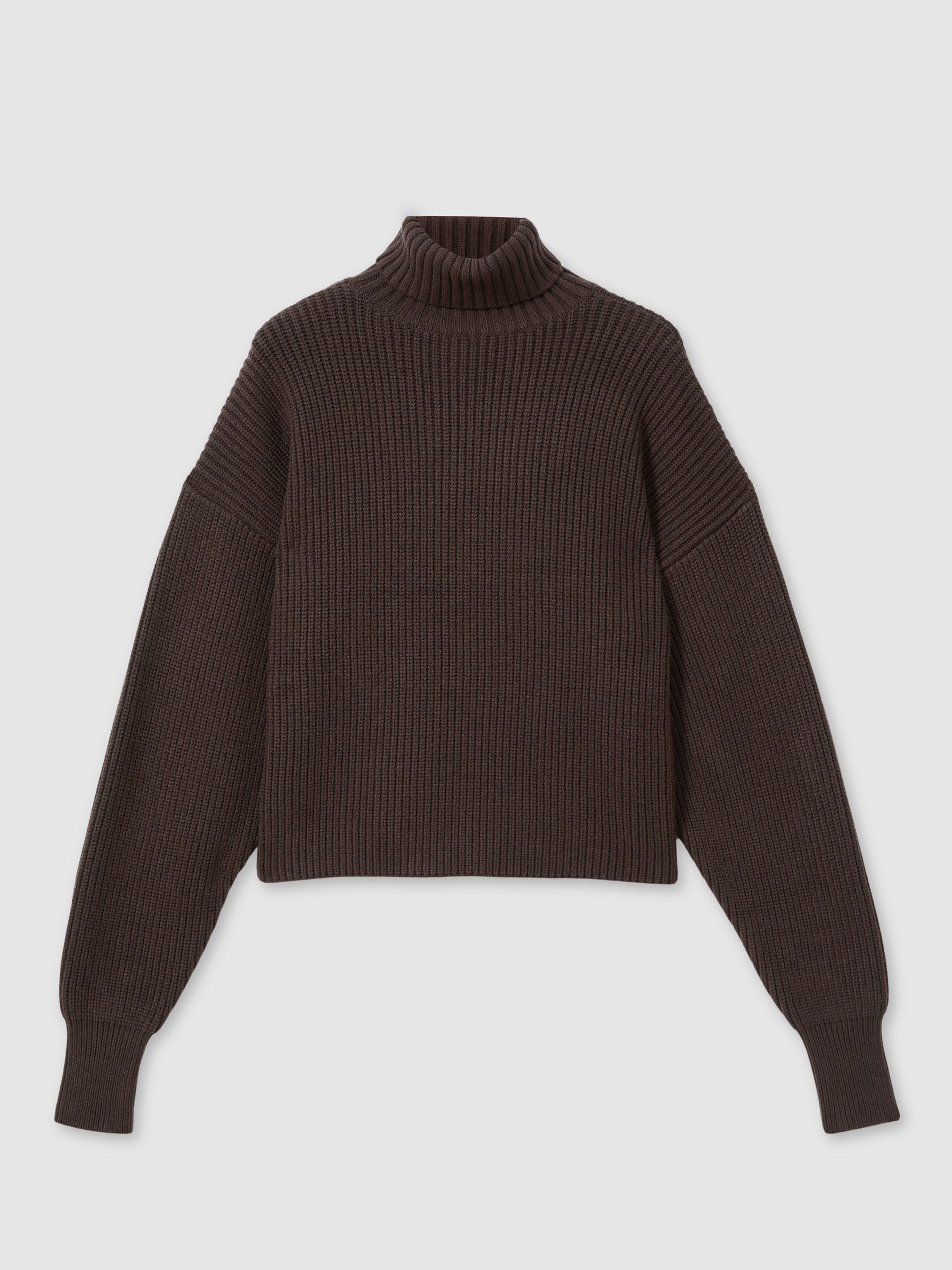 Good American Roll-Neck Rib-Knit Jumper in Black/Brown - Image 2 of 6