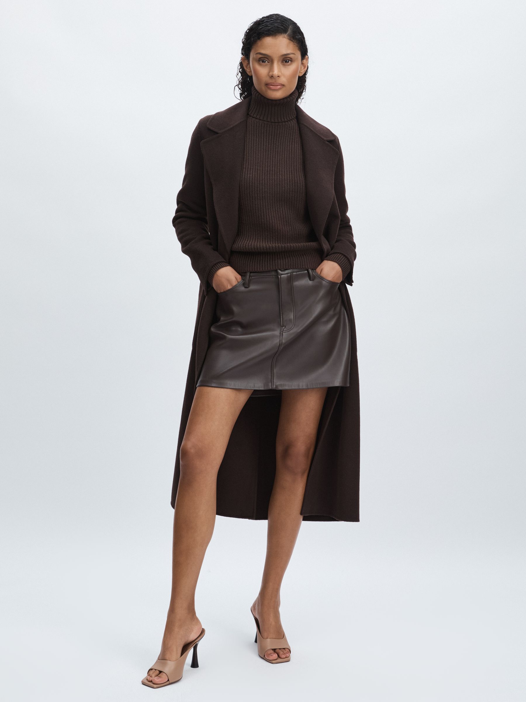 Good American Roll-Neck Rib-Knit Jumper in Black/Brown - Image 3 of 6