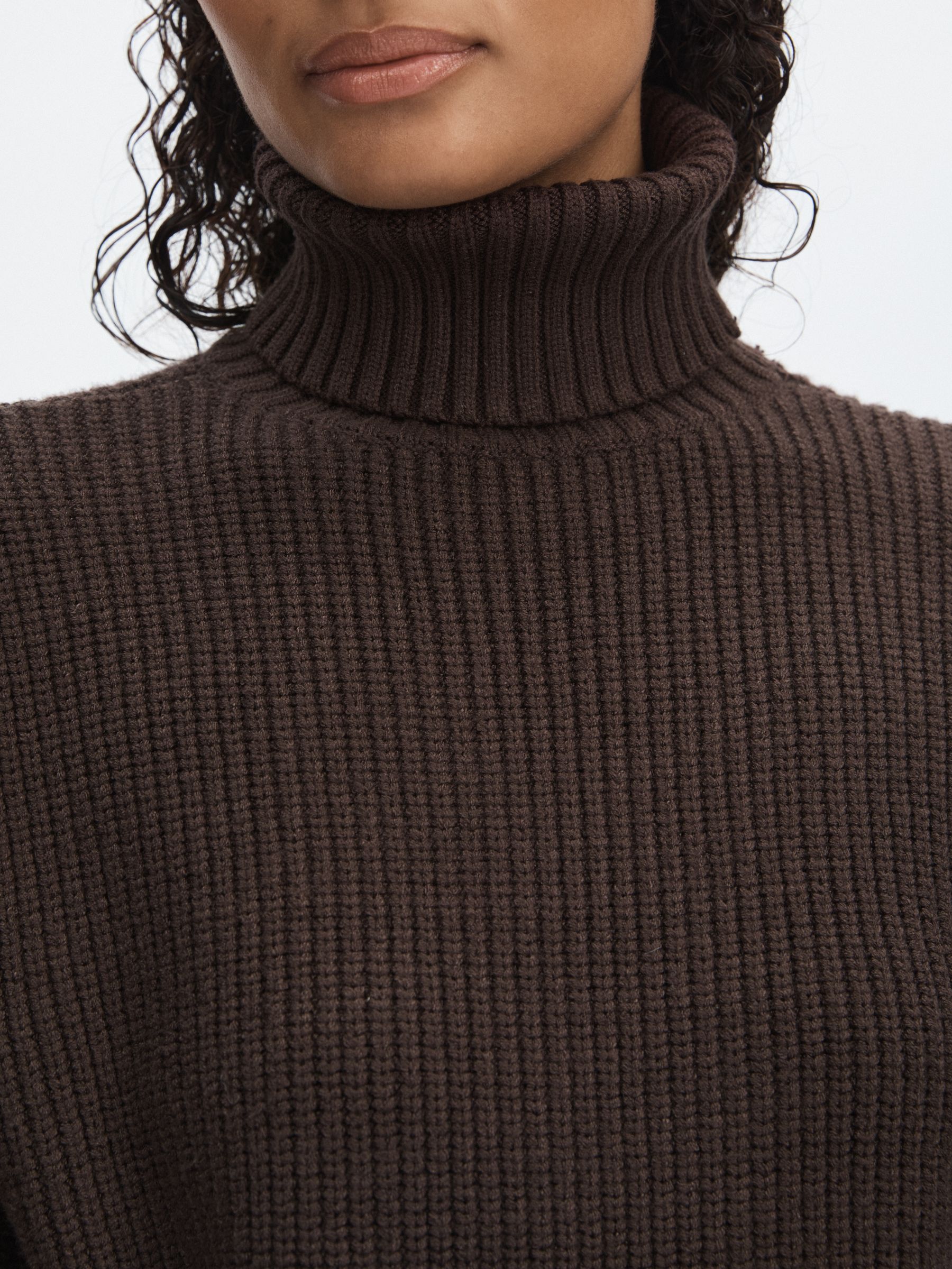 Reiss Good American Roll-Neck Rib-Knit Jumper in Black/Brown | REISS