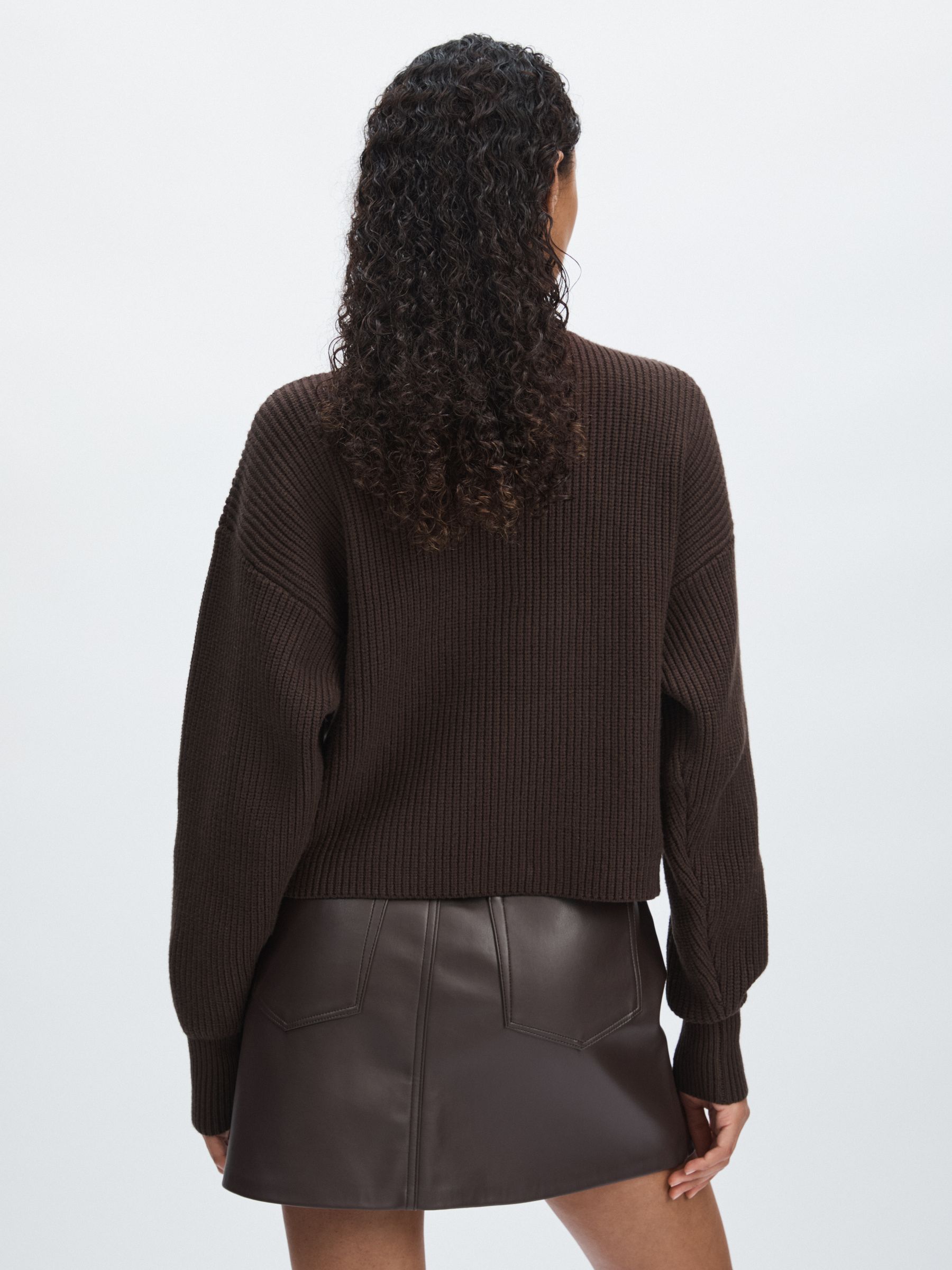 Good American Roll-Neck Rib-Knit Jumper in Black/Brown - Image 5 of 6