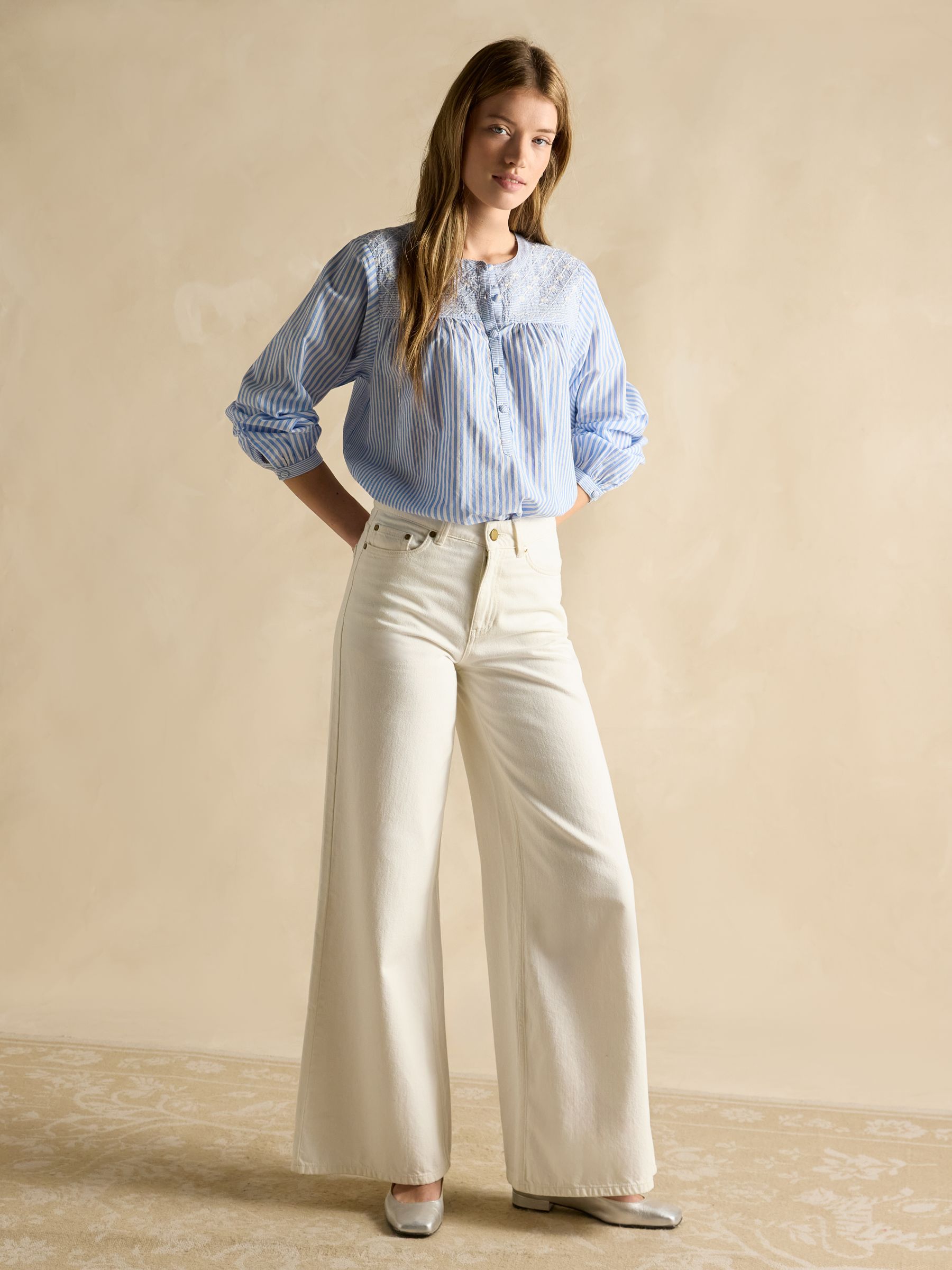 Amelie Blue/White Embroidered Cotton Blouse - Image 3 of 6