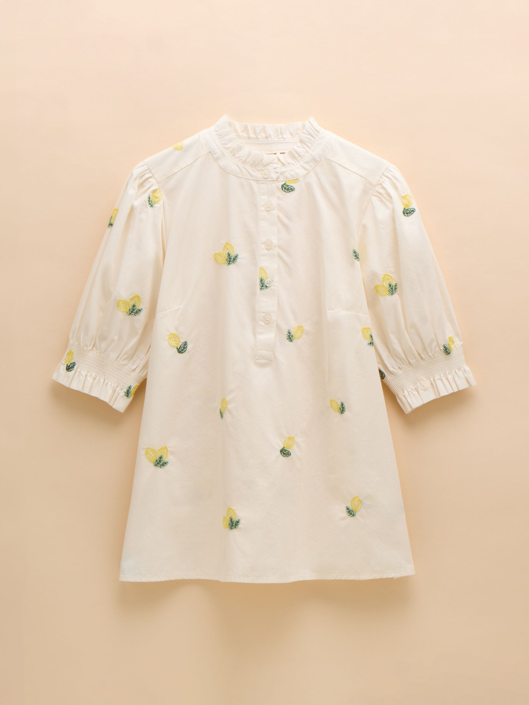 Elle Cream Lemon Embroidered Frill Neck Cotton Blouse - Image 6 of 6