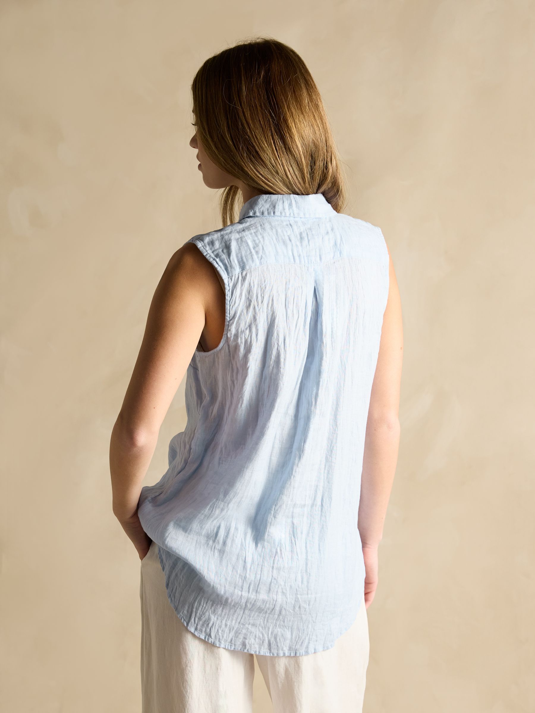 Selene Blue 100% Linen Sleeveless Shirt - Image 2 of 6