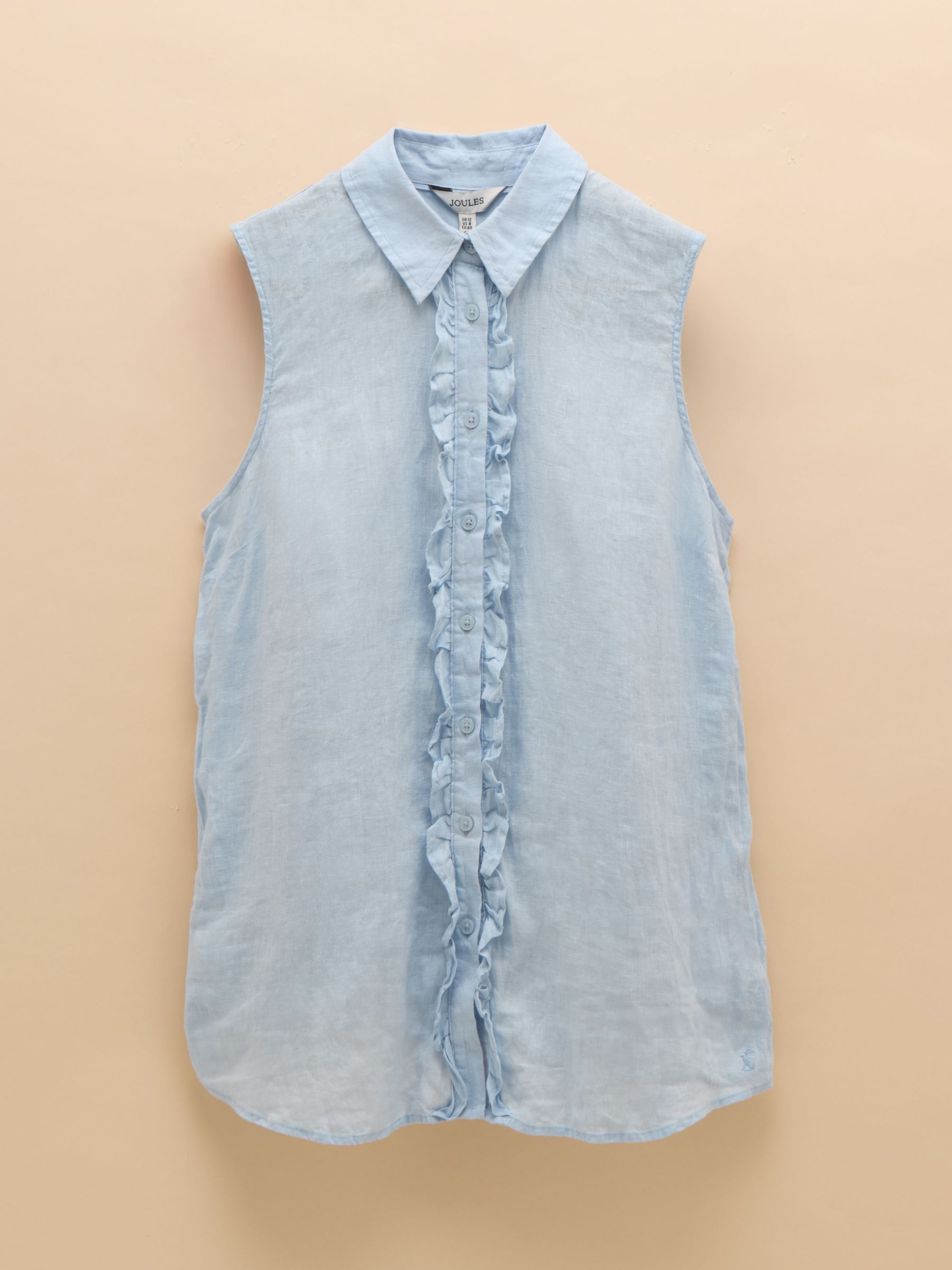 Selene Blue 100% Linen Sleeveless Shirt - Image 6 of 6