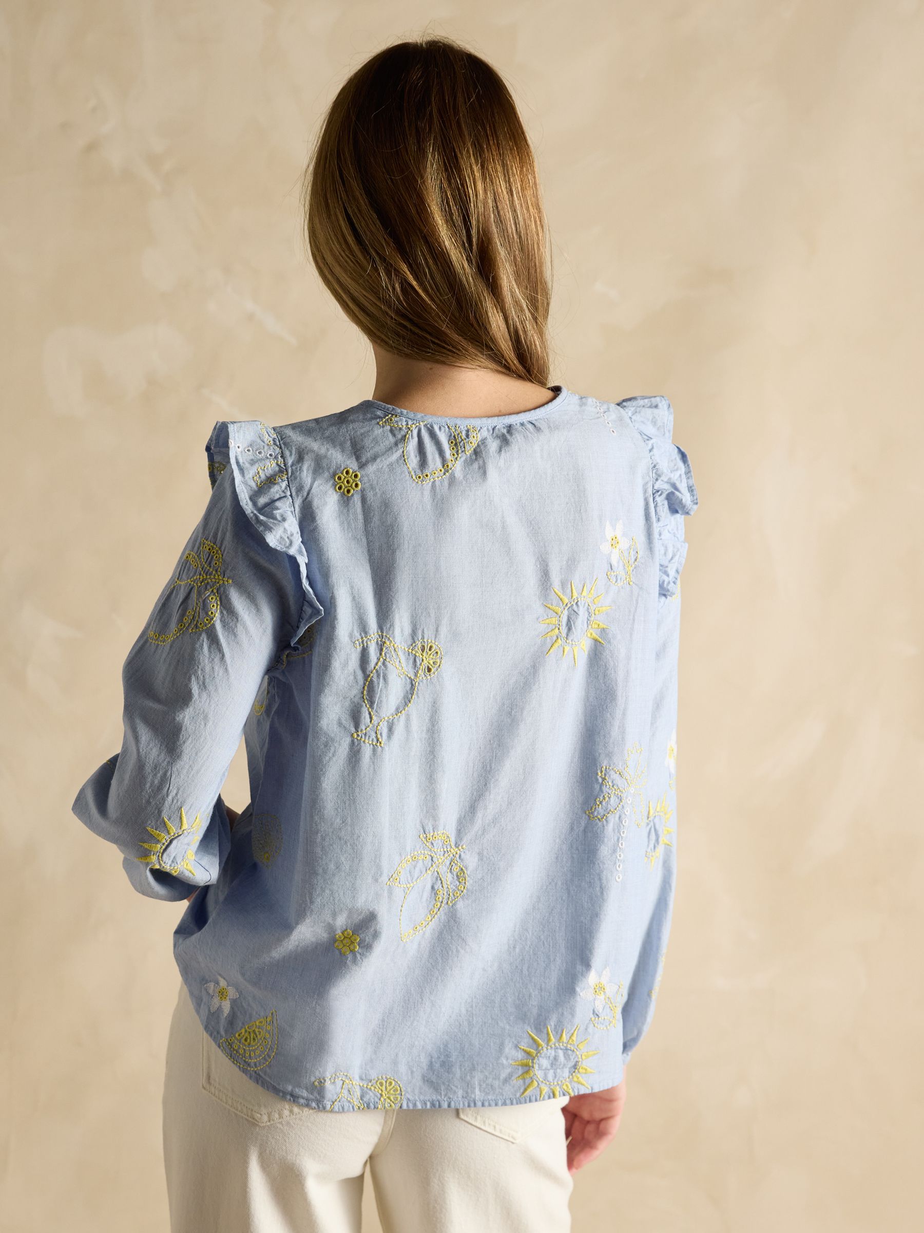 Soraya Blue & Yellow Embroidered Chambray Blouse - Image 2 of 7