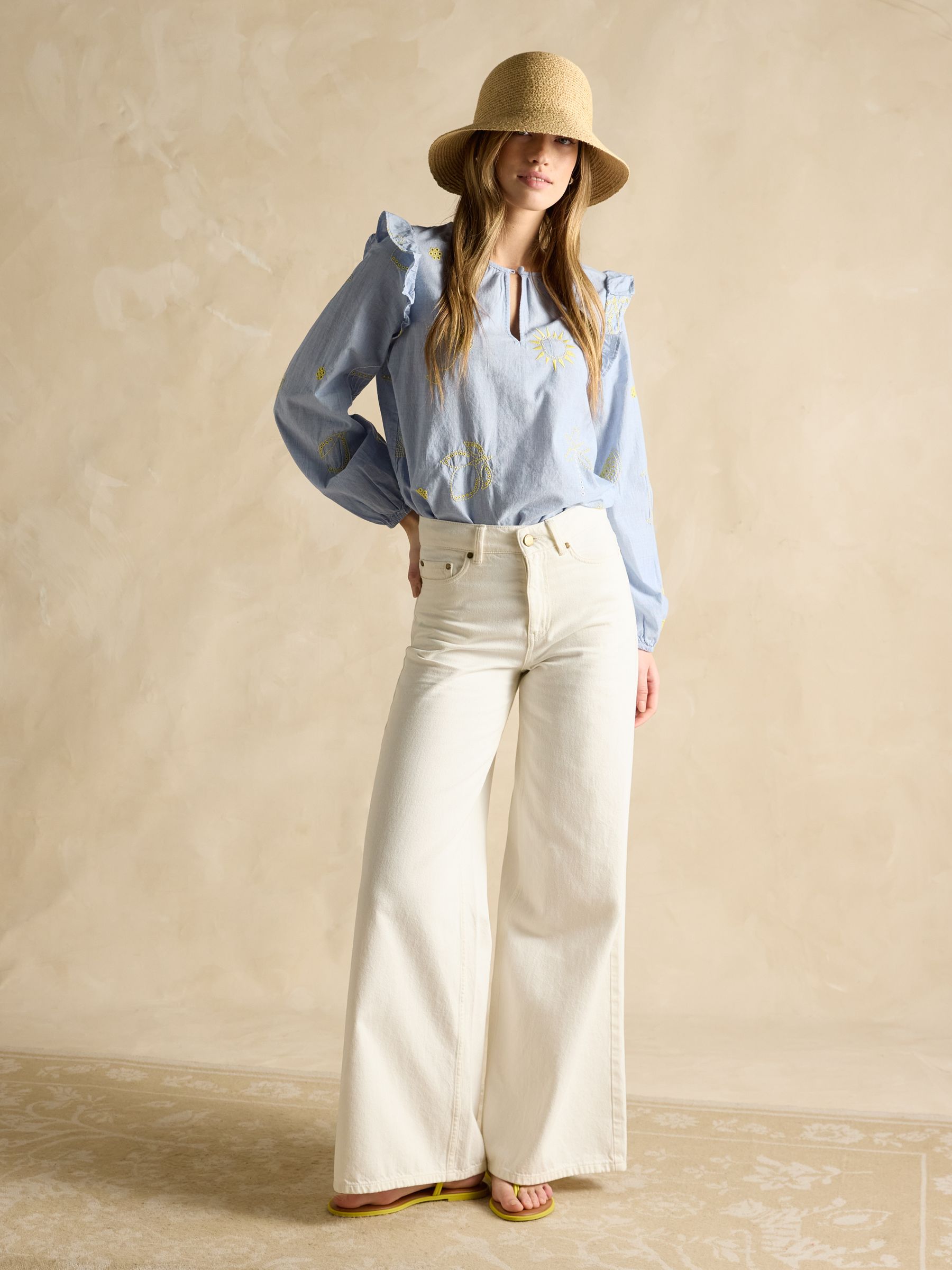 Soraya Blue & Yellow Embroidered Chambray Blouse - Image 3 of 7