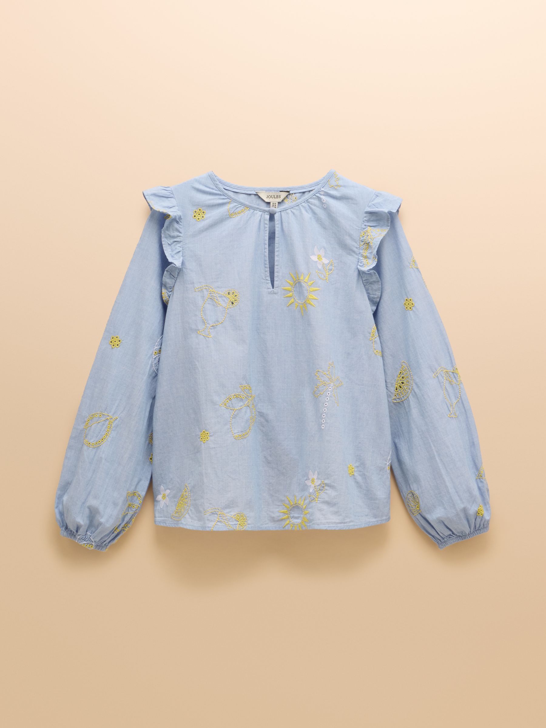 Soraya Blue & Yellow Embroidered Chambray Blouse - Image 7 of 7