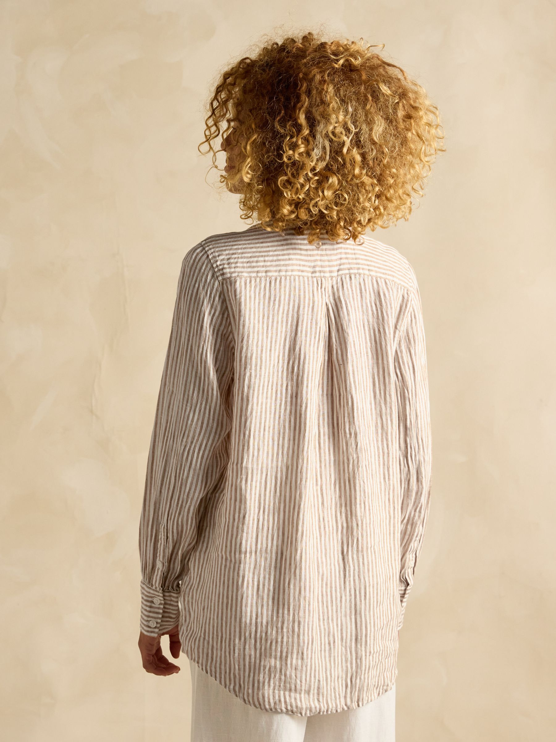 Selene Tan Stripe 100% Linen Shirt - Image 2 of 8