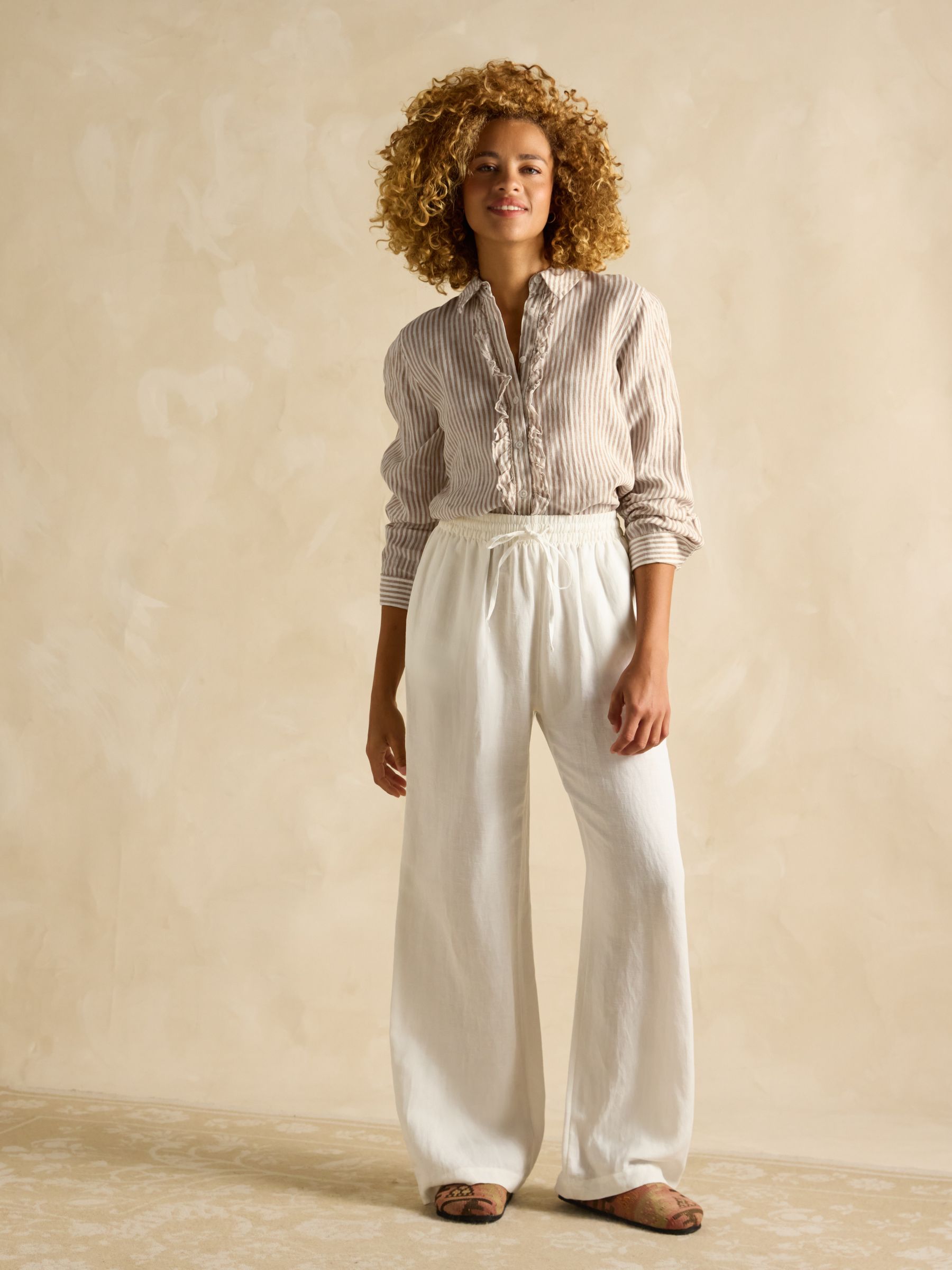 Selene Tan Stripe 100% Linen Shirt - Image 3 of 8