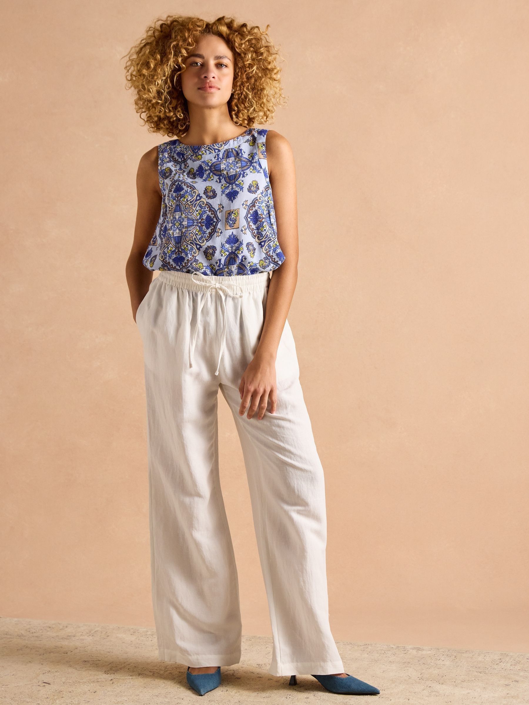 Cove Blue Linen-Blend Sleeveless Top - Image 5 of 8