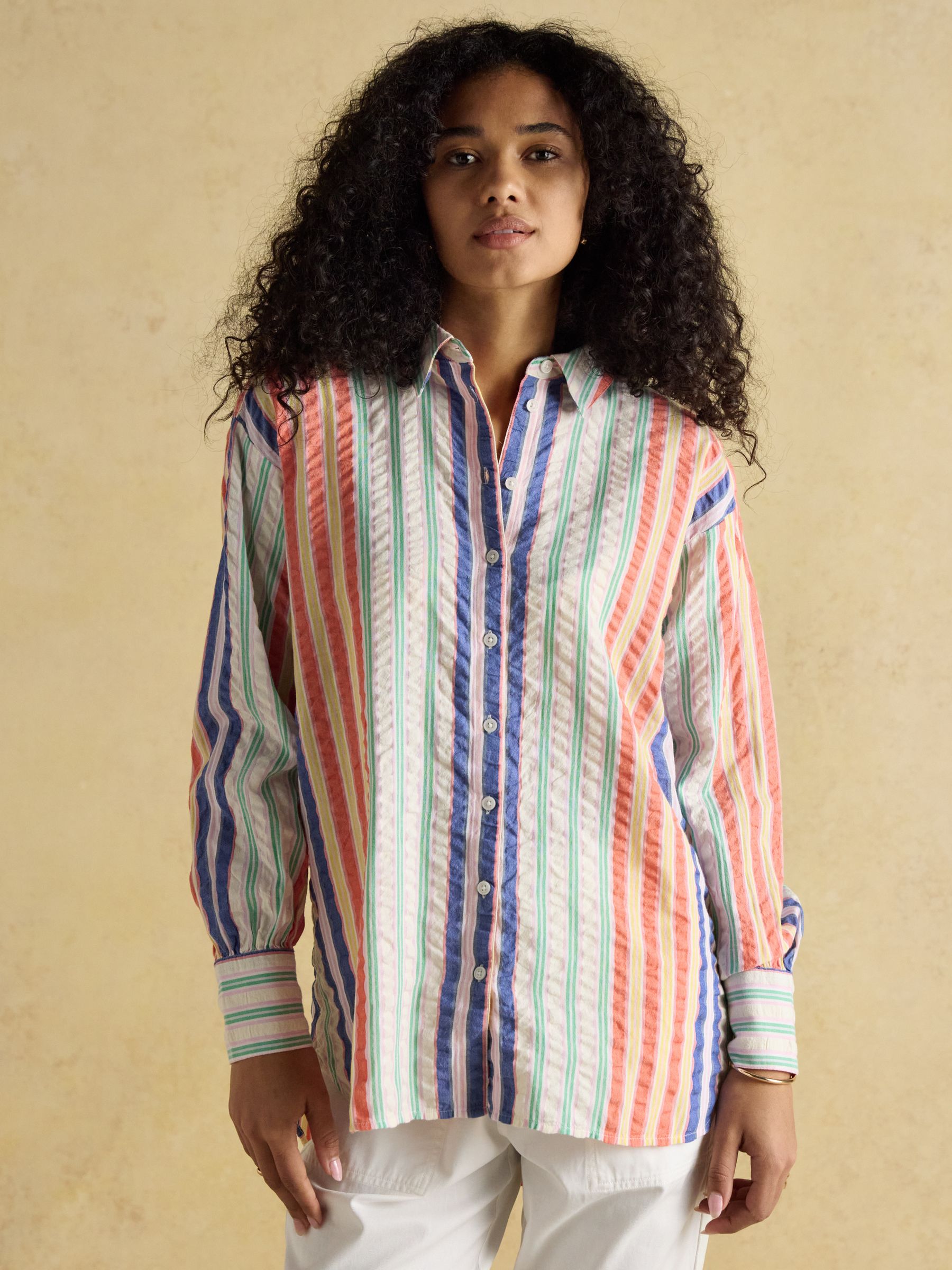 Sara Multi Striped Long Sleeve Seersucker Shirt - Image 1 of 8