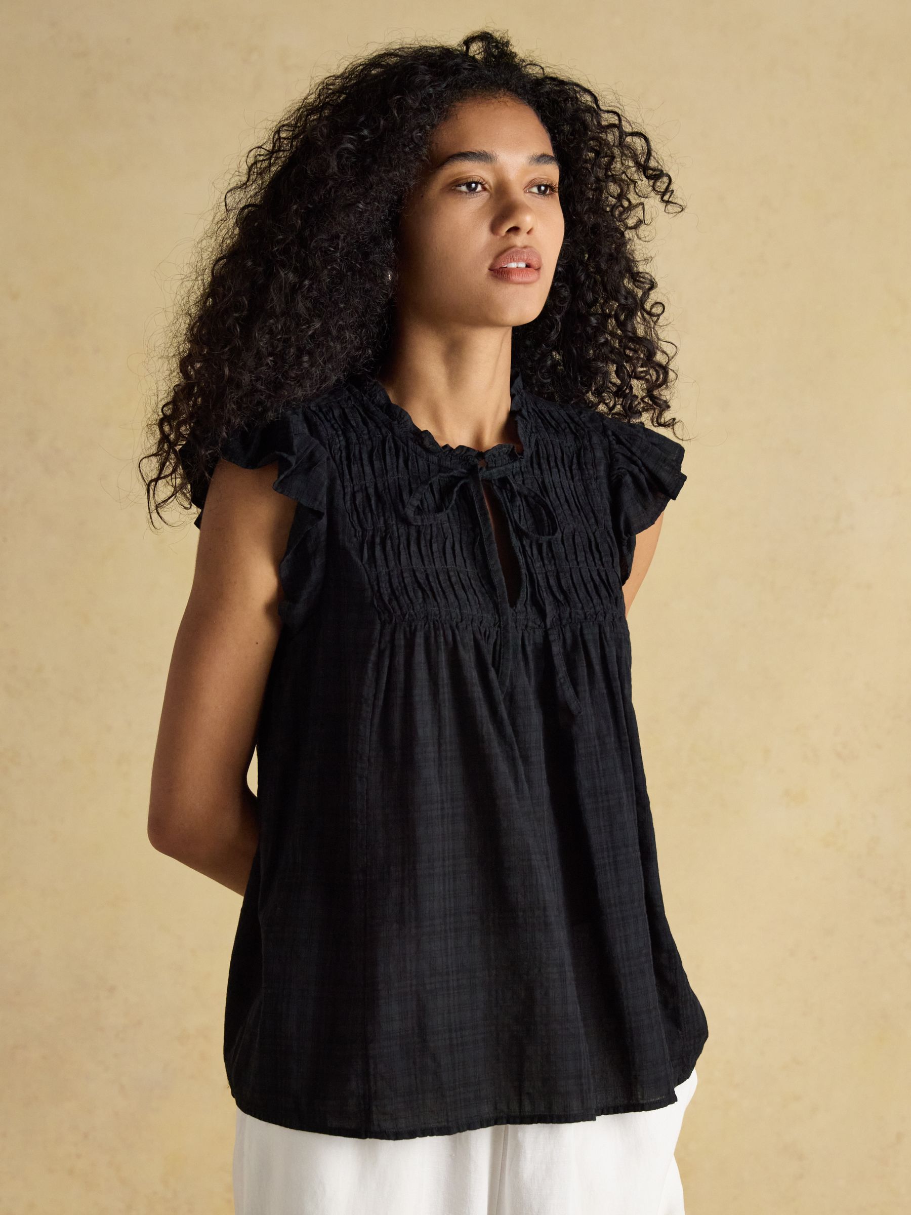 Nolan Black Sleeveless Smocked Blouse - Image 1 of 7