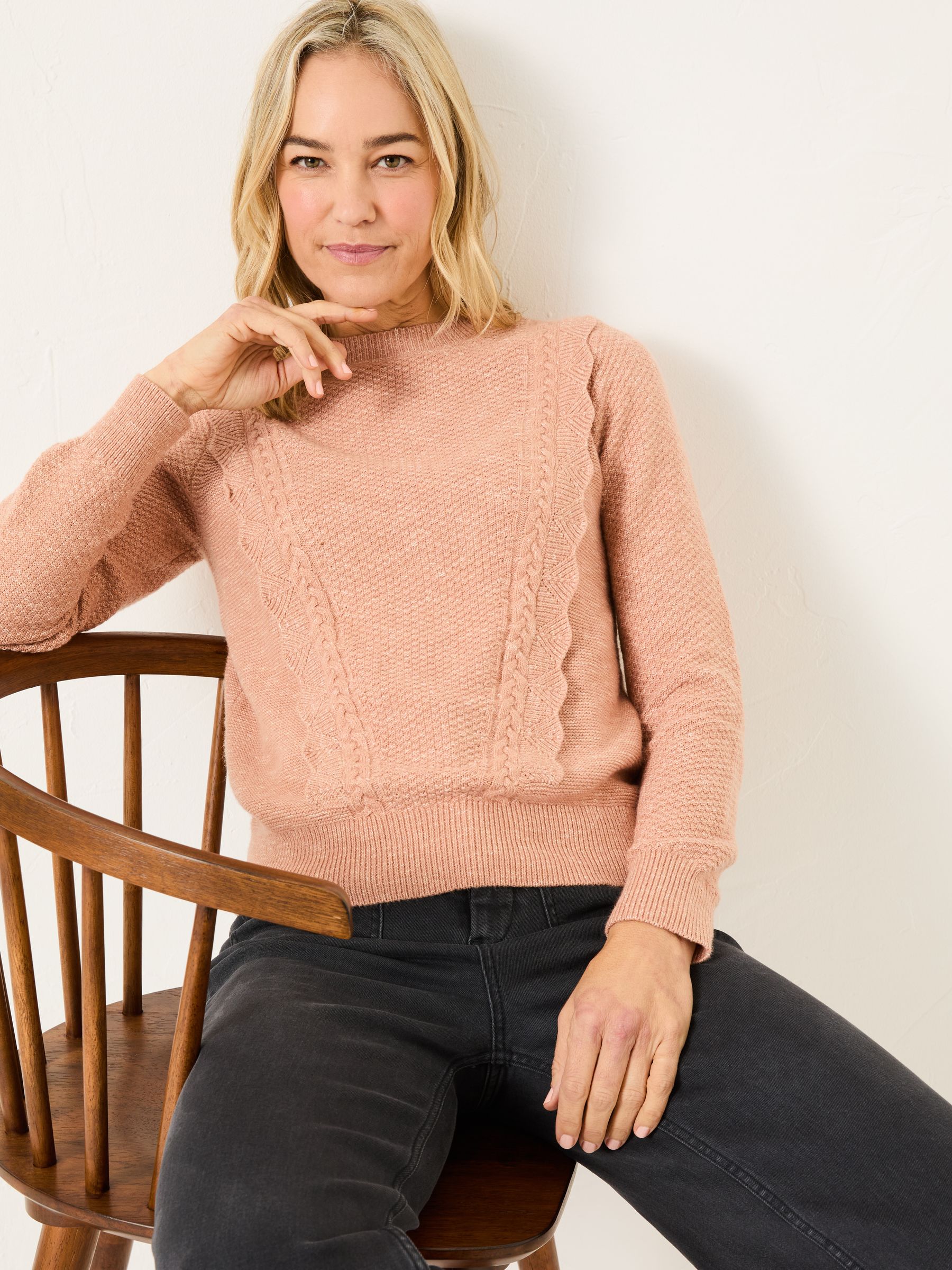 Harlee Blush Pink Ruffle Knitted Jumper - Image 1 of 6