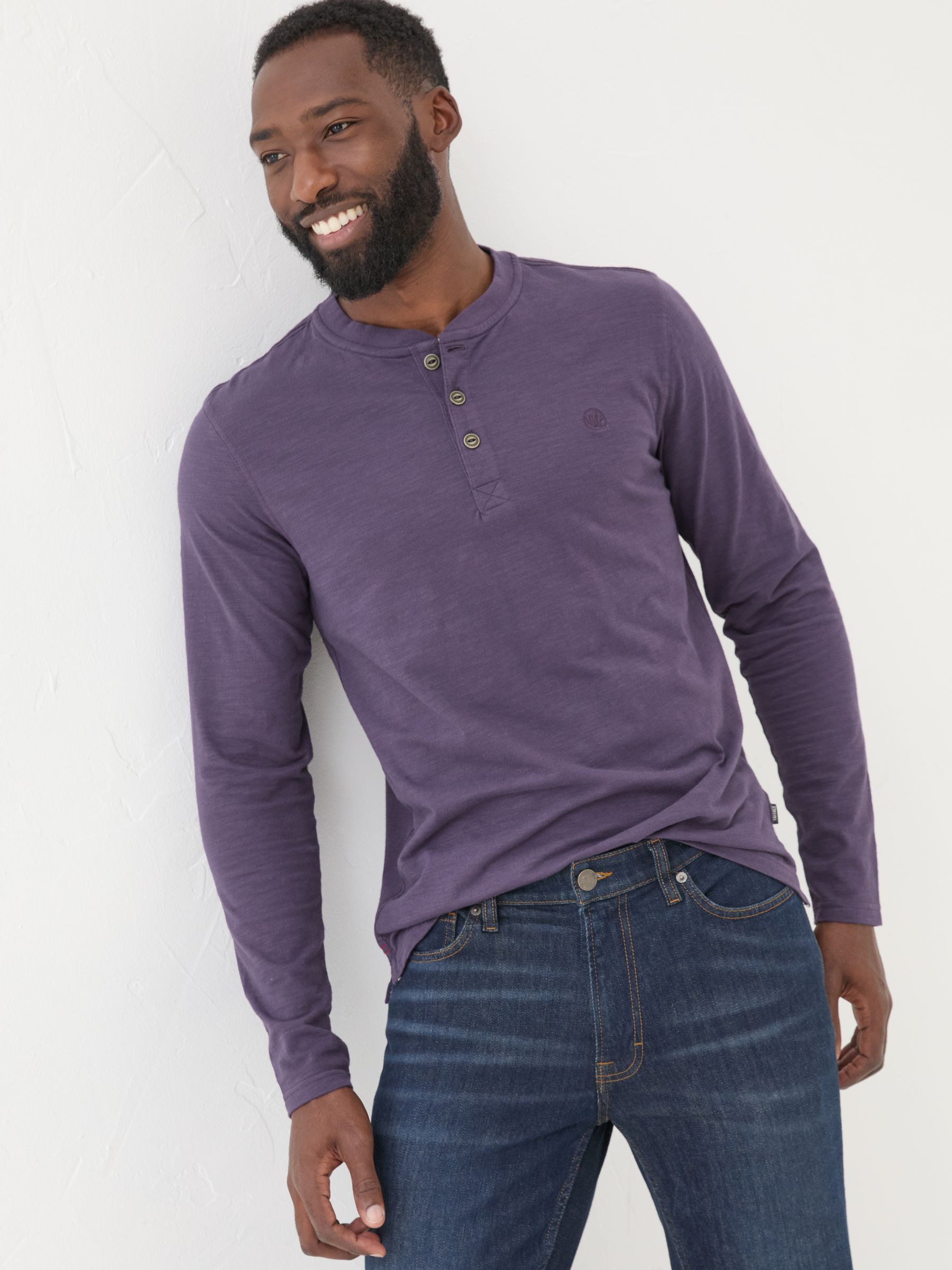 Woodside Purple Long Sleeve Henley T Shirt - Image 1 of 5