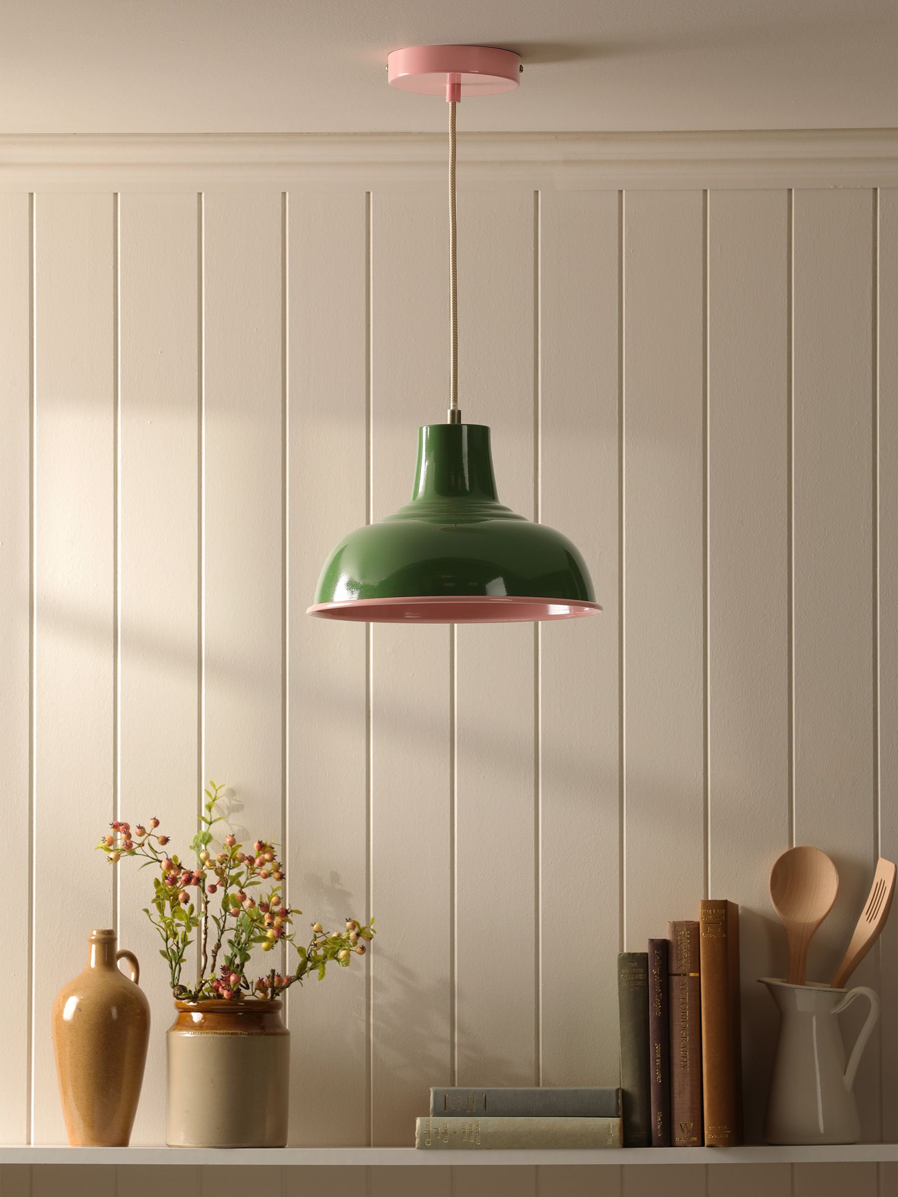 Hatfield Green & Pink Industrial-Style Pendant Light - Image 2 of 6