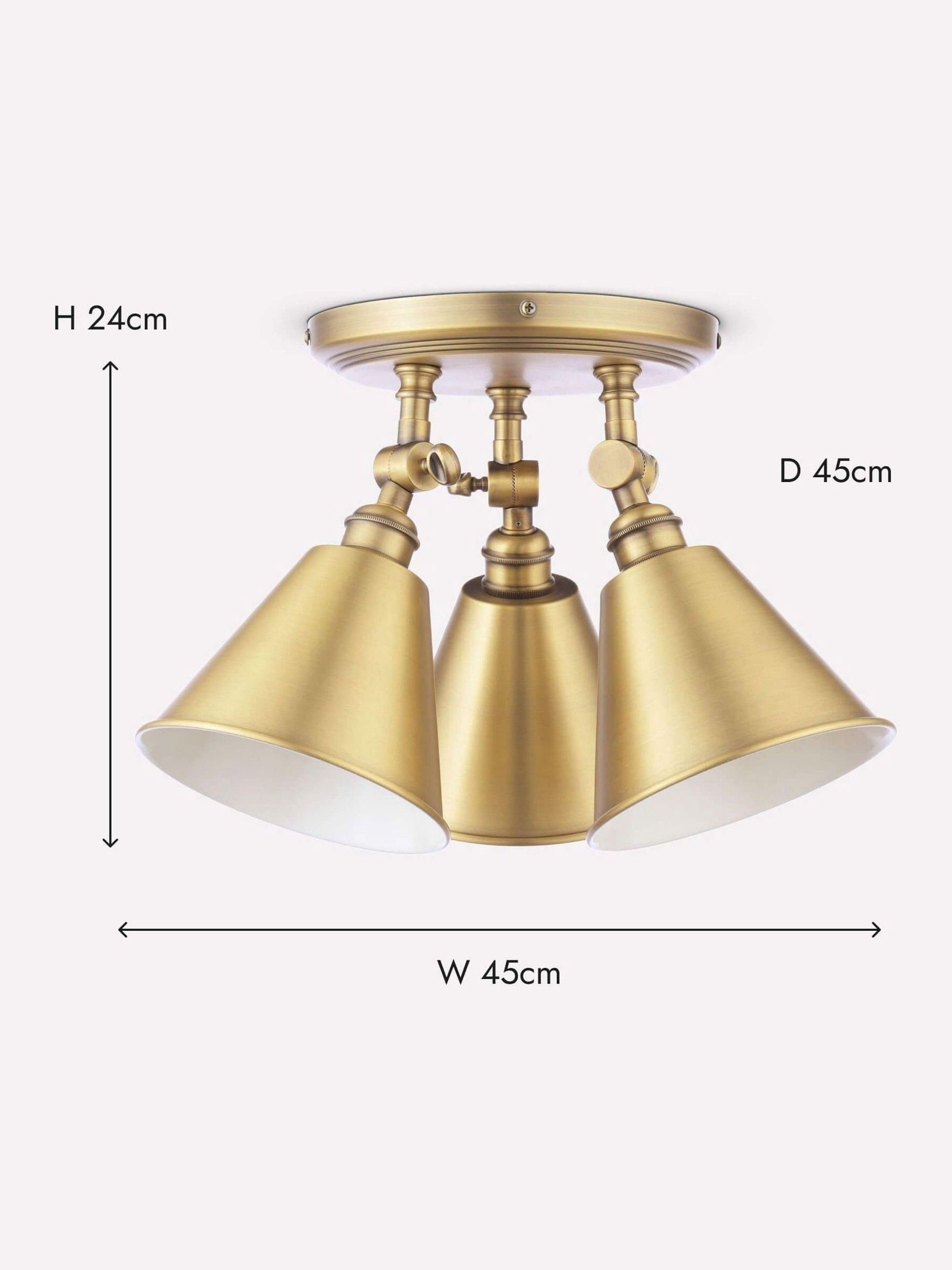 Wollaton Gold Three Way Brass Ceiling Light - Image 9 of 9