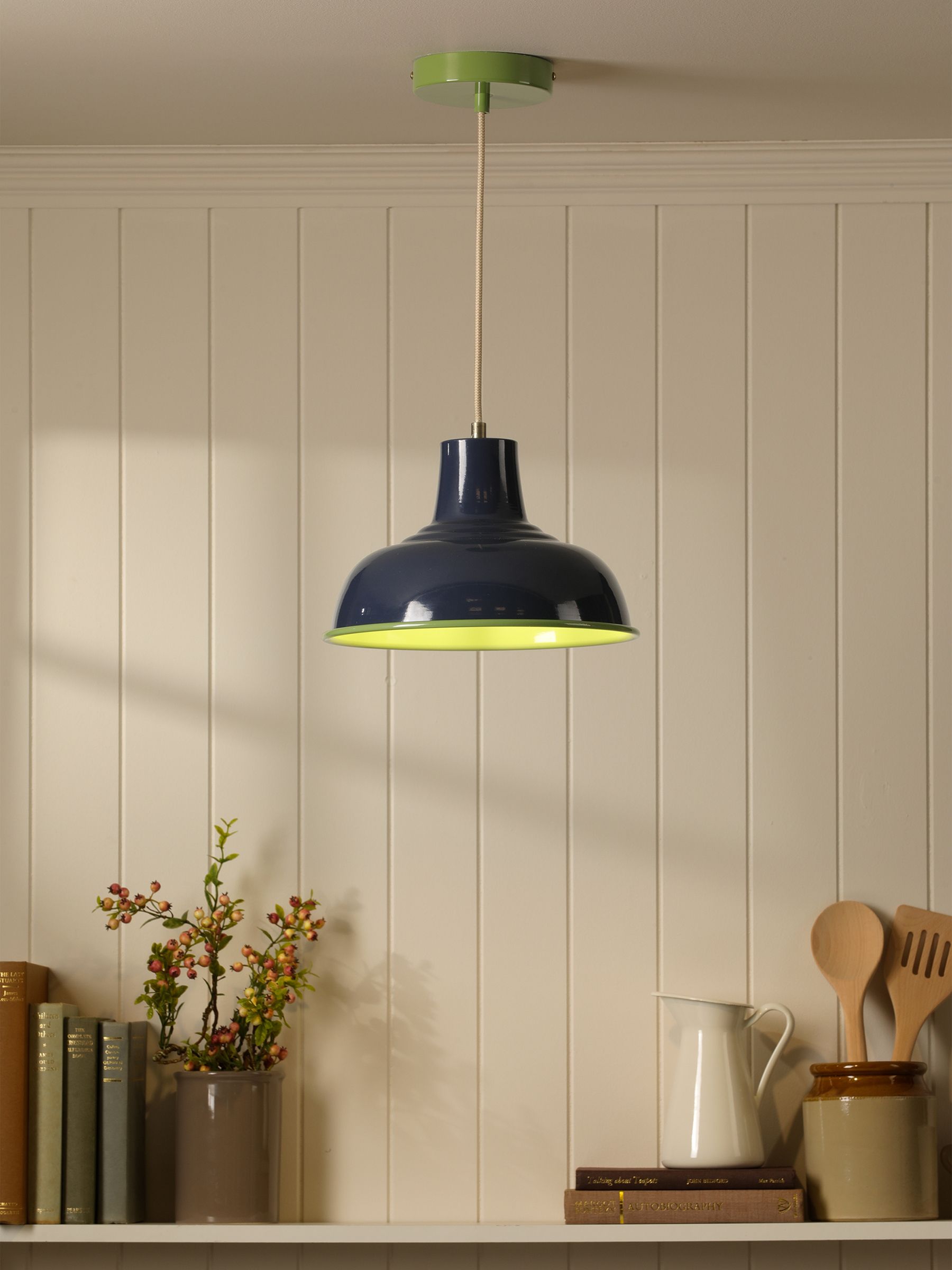 Hatfield Navy & Green Industrial-Style Pendant Light - Image 1 of 6
