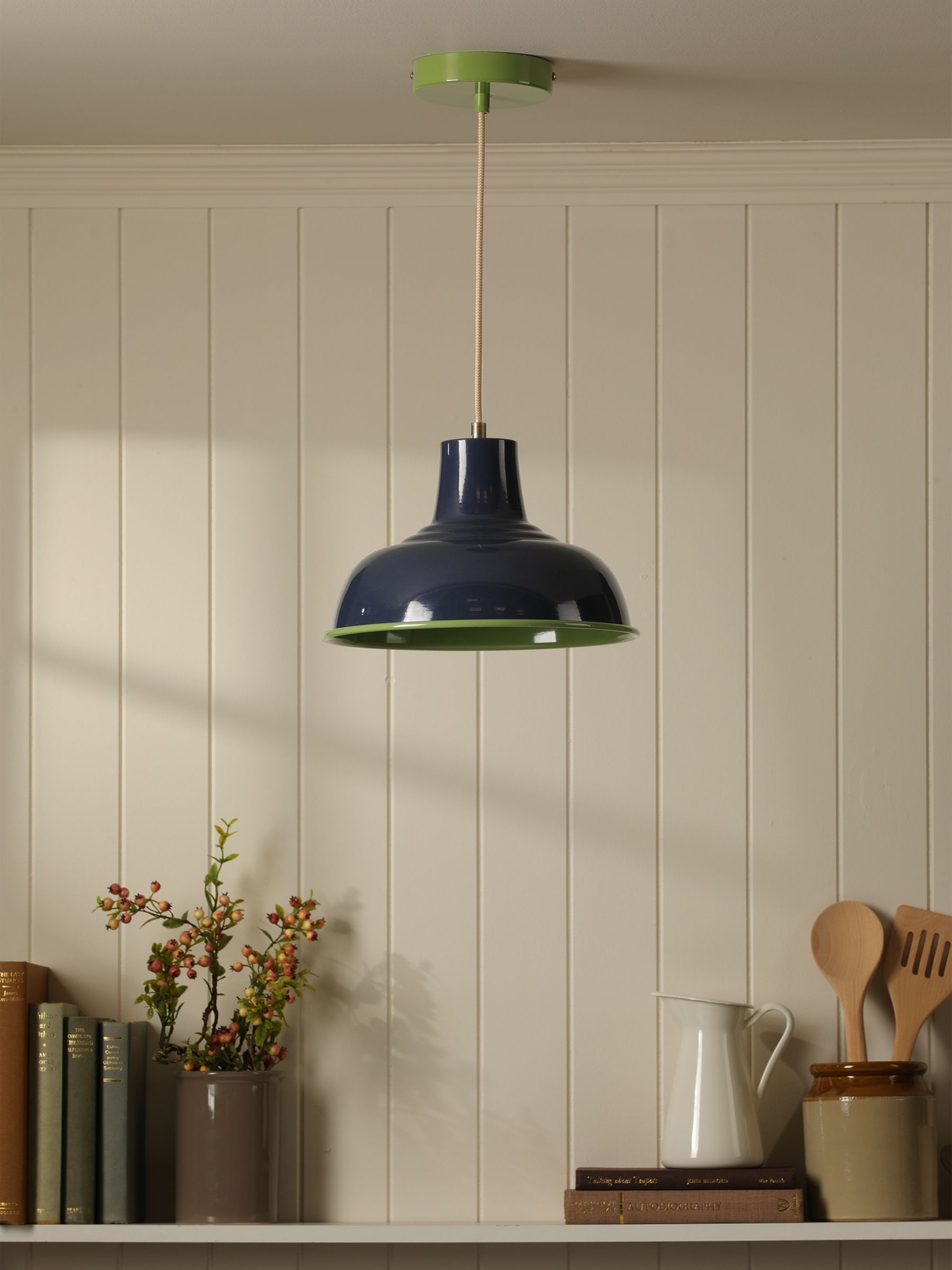 Hatfield Navy & Green Industrial-Style Pendant Light - Image 2 of 6