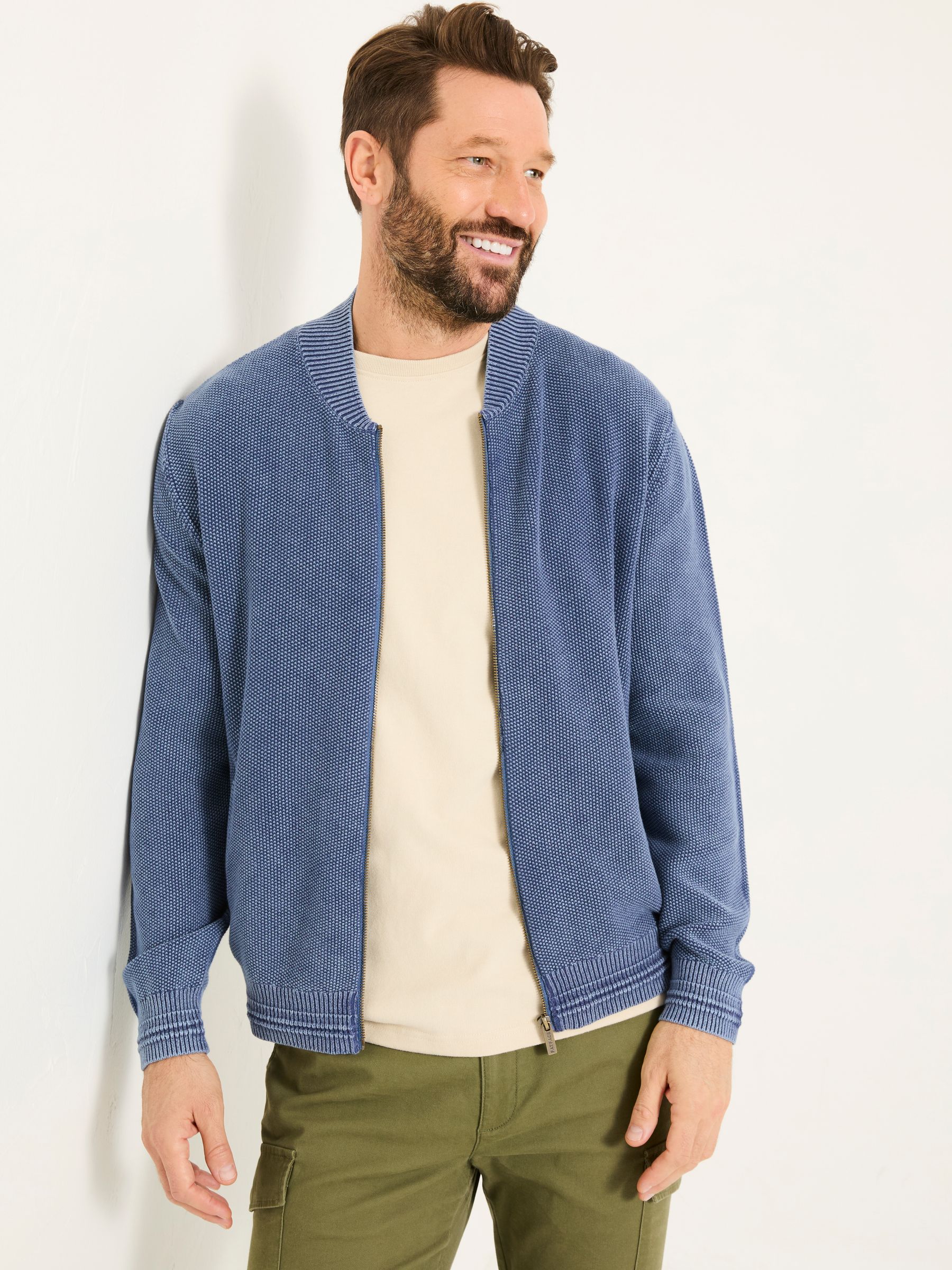 French Navy Berwick Laundered Knitted Bomber Cardigans - Image 1 of 5