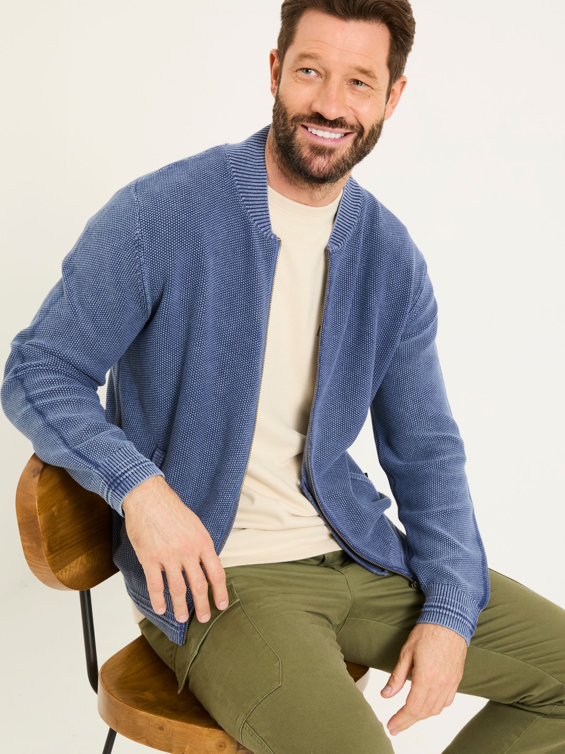 French Navy Berwick Laundered Knitted Bomber Cardigans - Image 3 of 5