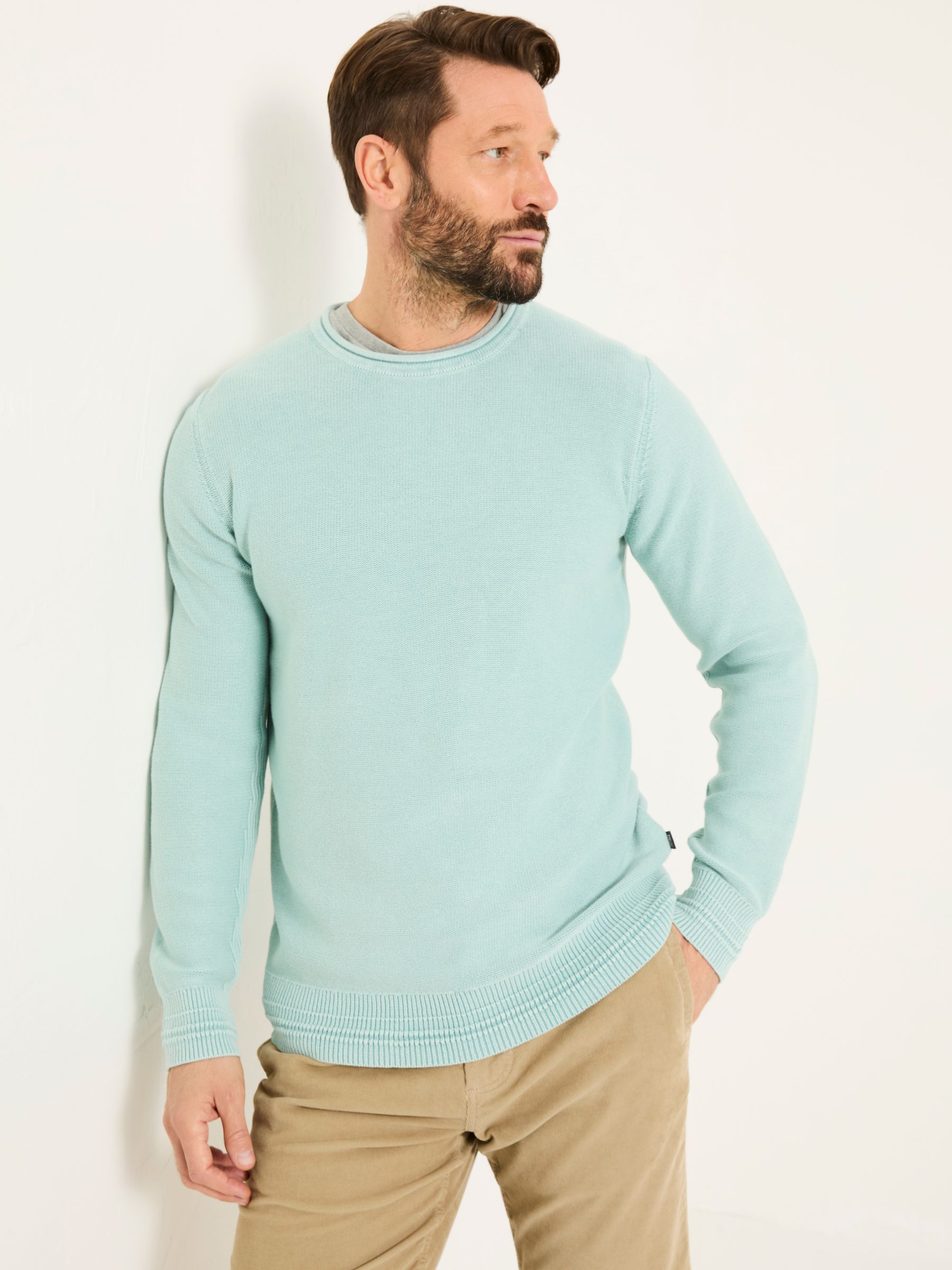 Pale Blue Berwick Laundered Crew Neck Jumper - Image 1 of 5