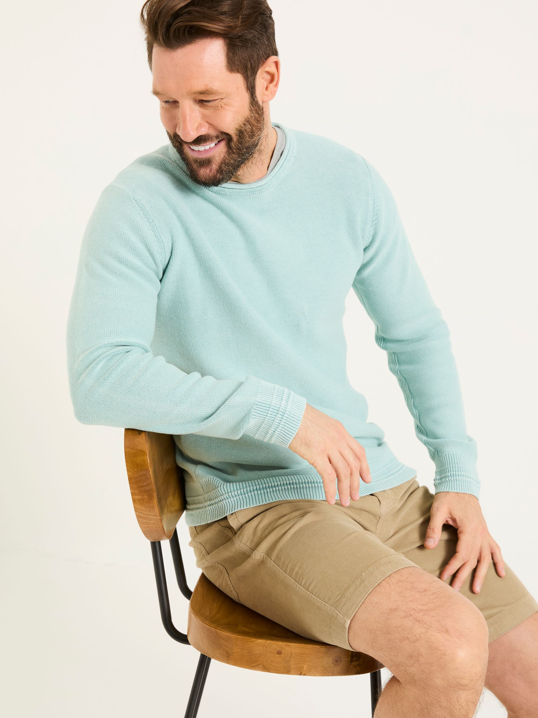 Pale Blue Berwick Laundered Crew Neck Jumper - Image 3 of 5
