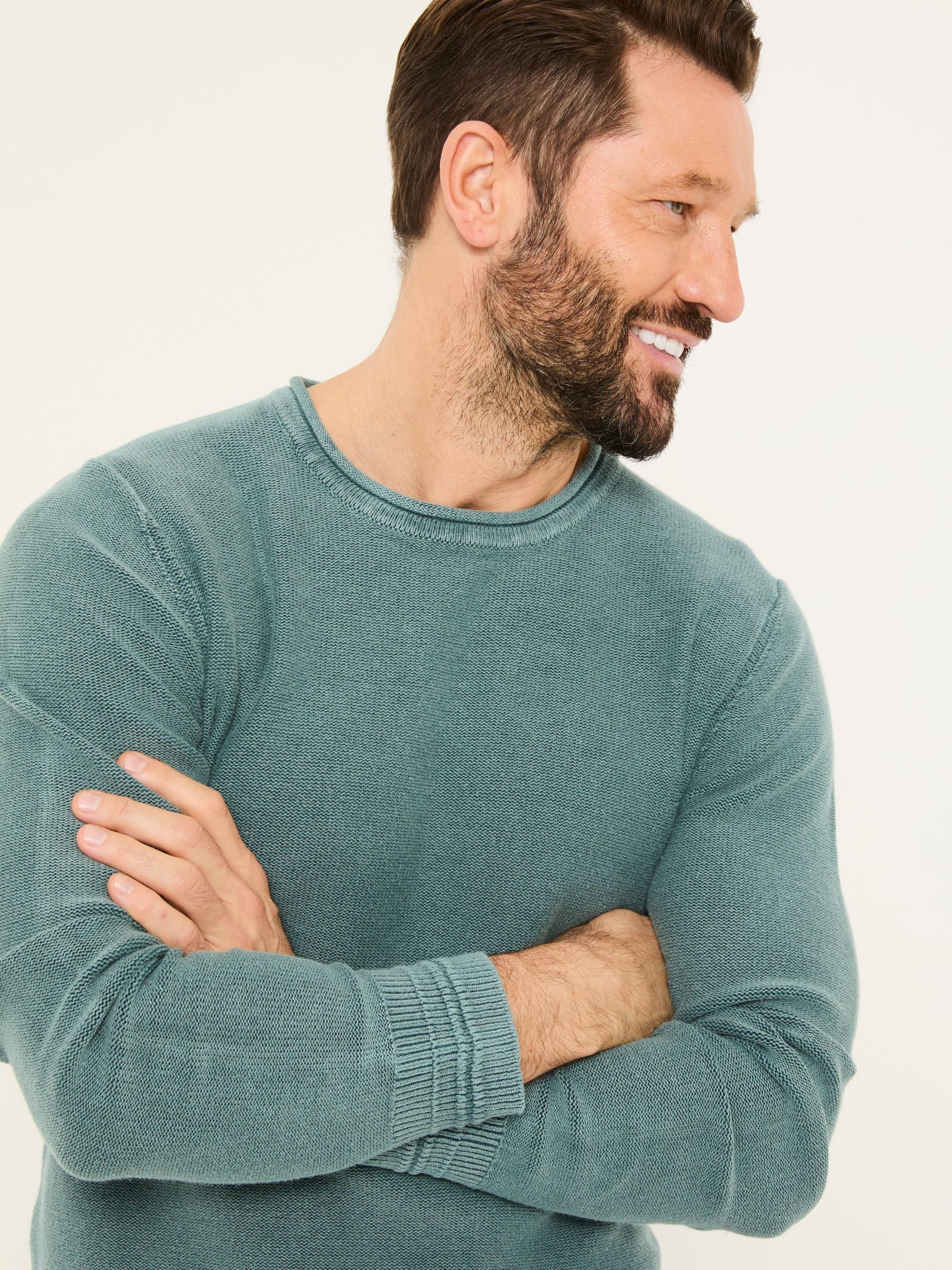 Dark Teal Berwick Laundered Crew Neck Jumper - Image 4 of 5