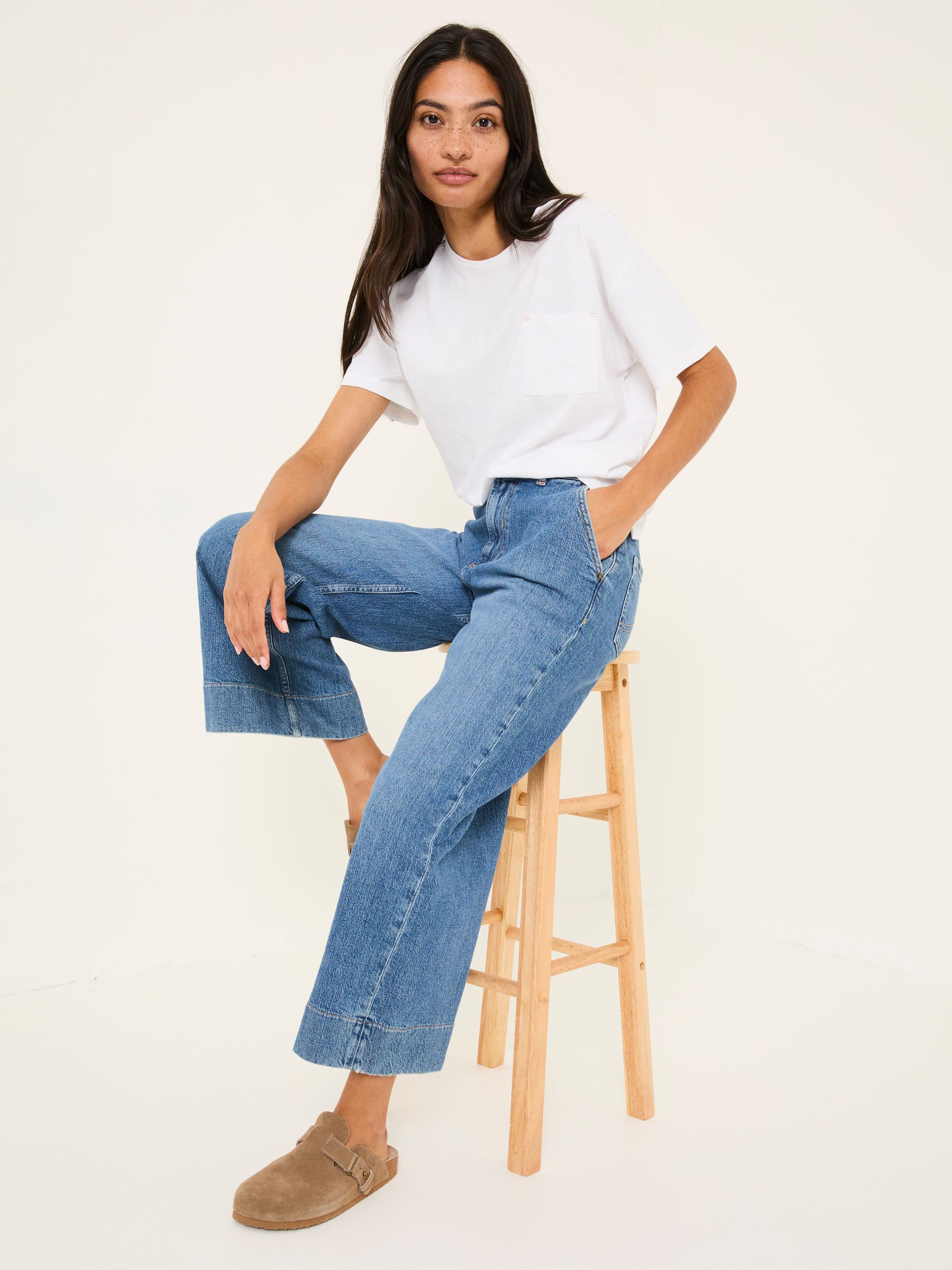 Hove Blue Denim Wide Leg Crop Jeans - Image 4 of 7