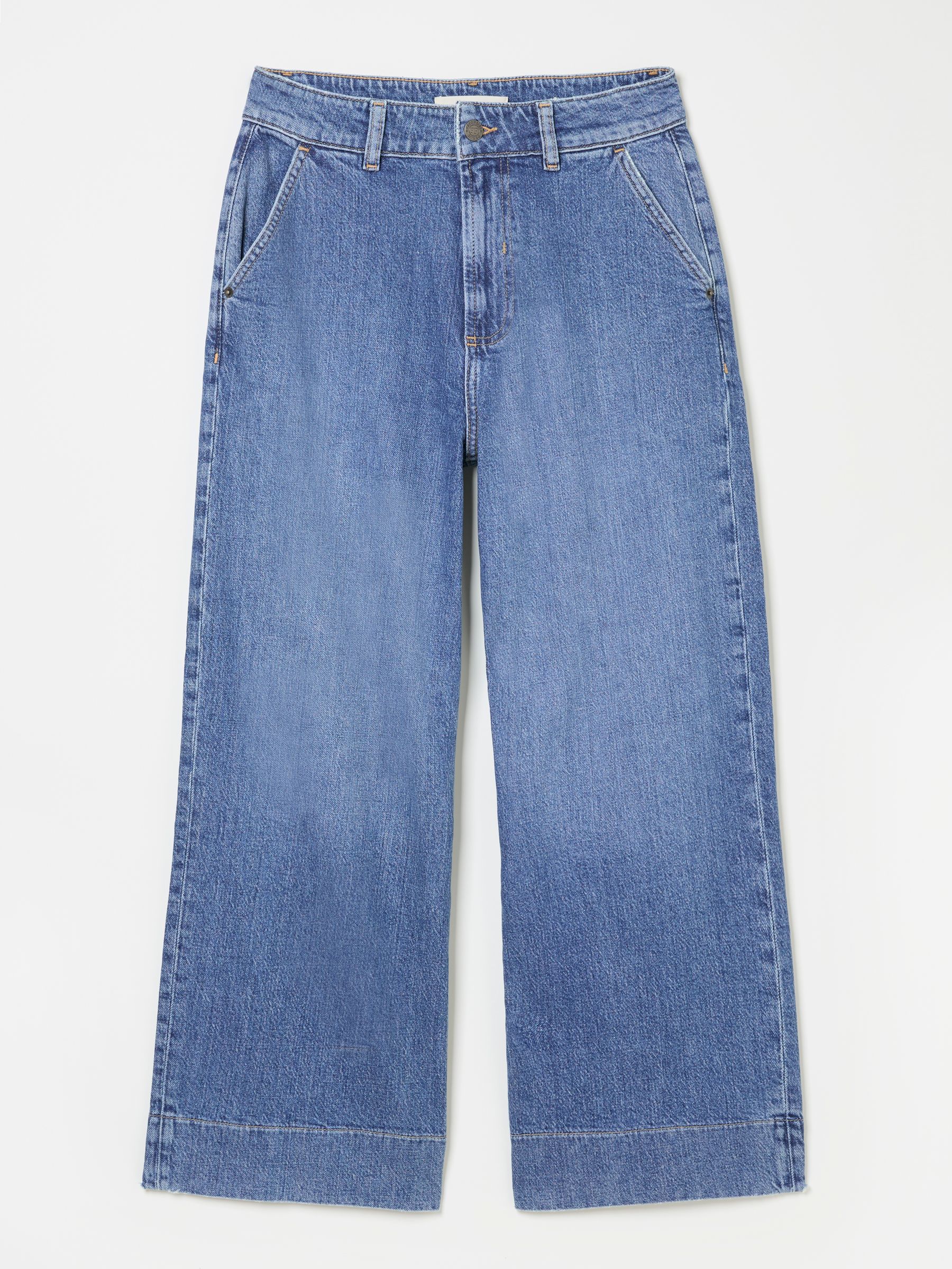 Hove Blue Denim Wide Leg Crop Jeans | FatFace USA