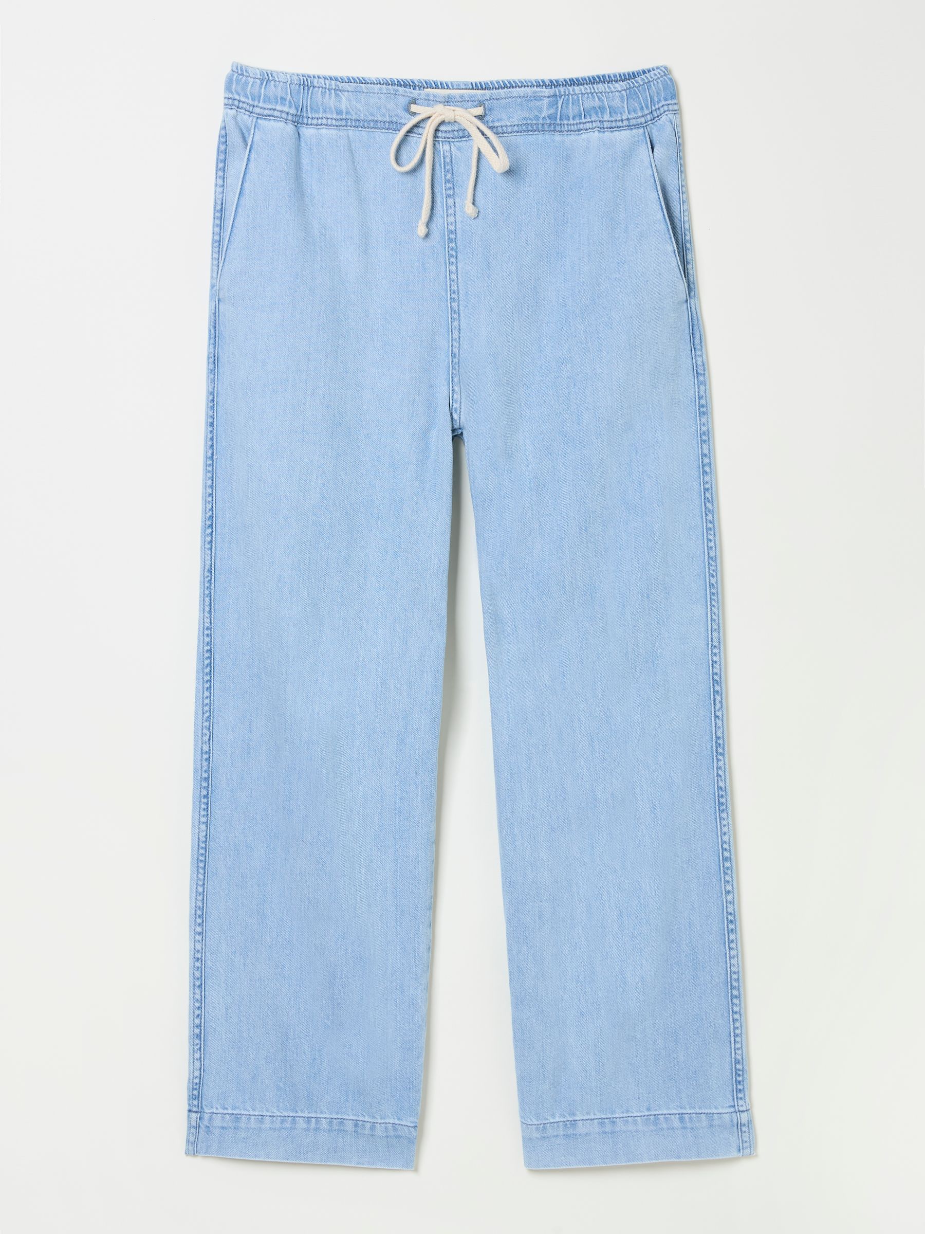 Ashby Light Blue Denim Straight Leg 100% Cotton Drawstring Jeans - Image 10 of 10