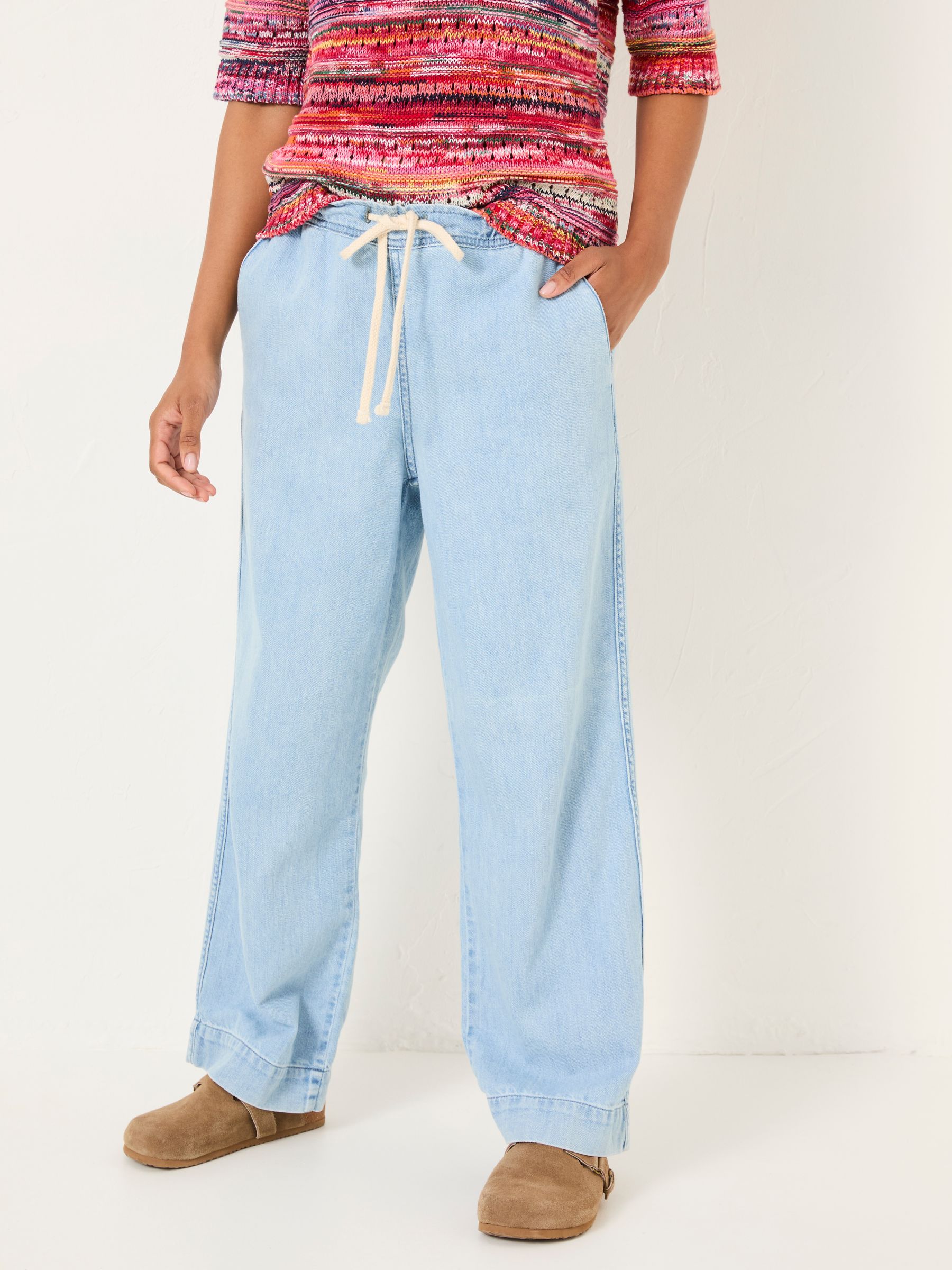 Ashby Light Blue Denim Straight Leg 100% Cotton Drawstring Jeans - Image 2 of 10