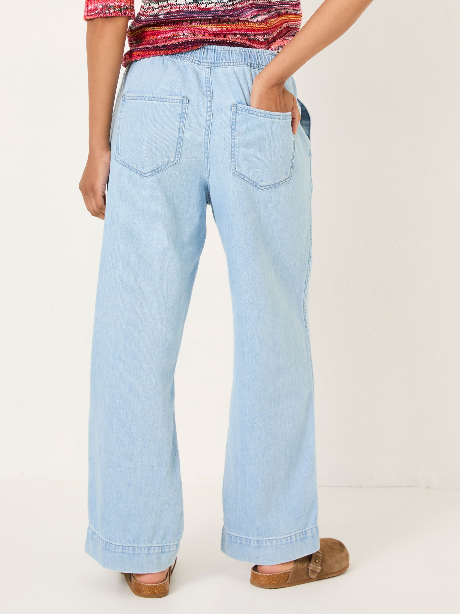 Ashby Light Blue Denim Straight Leg 100% Cotton Drawstring Jeans - Image 3 of 10