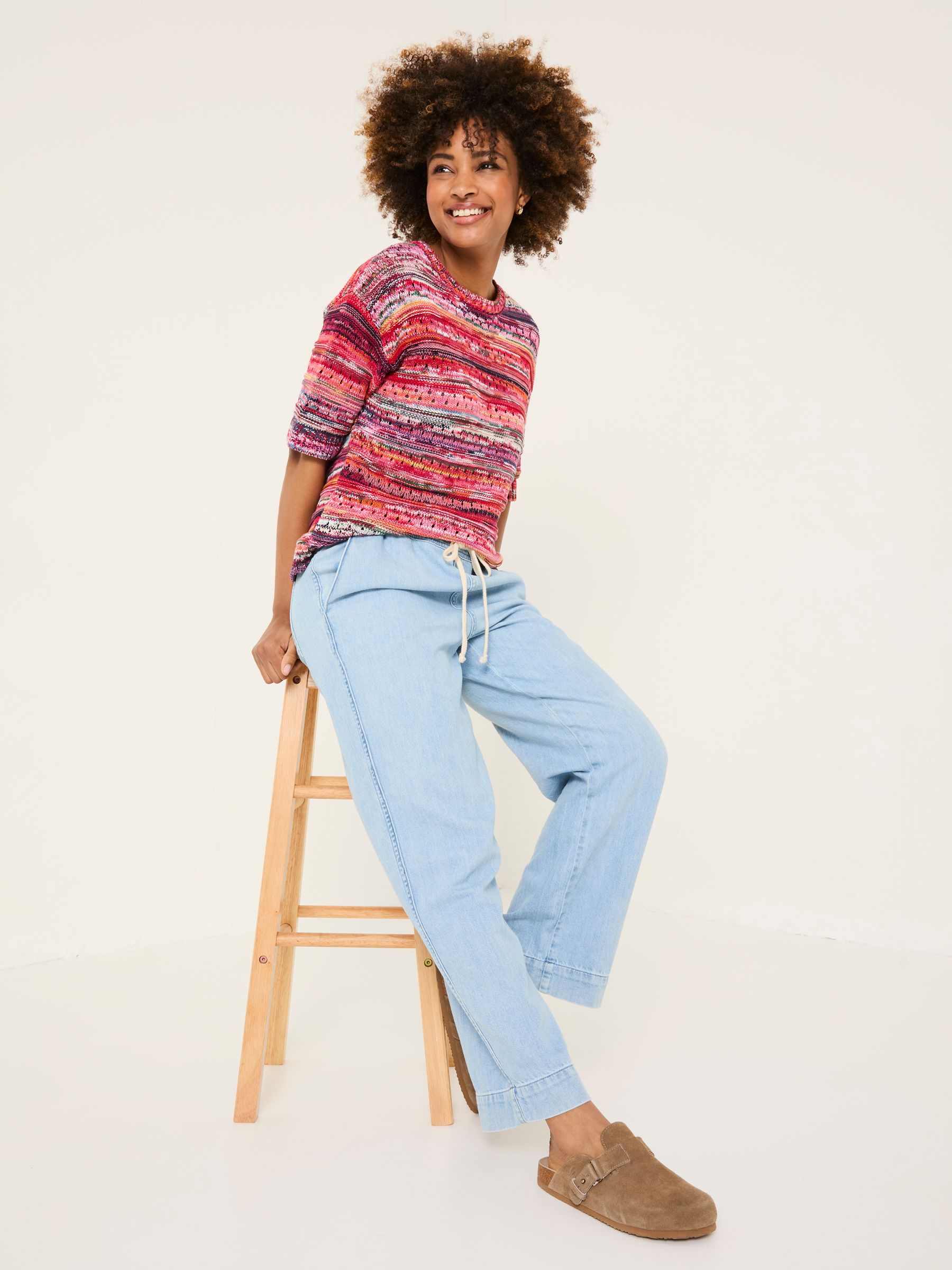 Ashby Light Blue Denim Straight Leg 100% Cotton Drawstring Jeans - Image 4 of 10