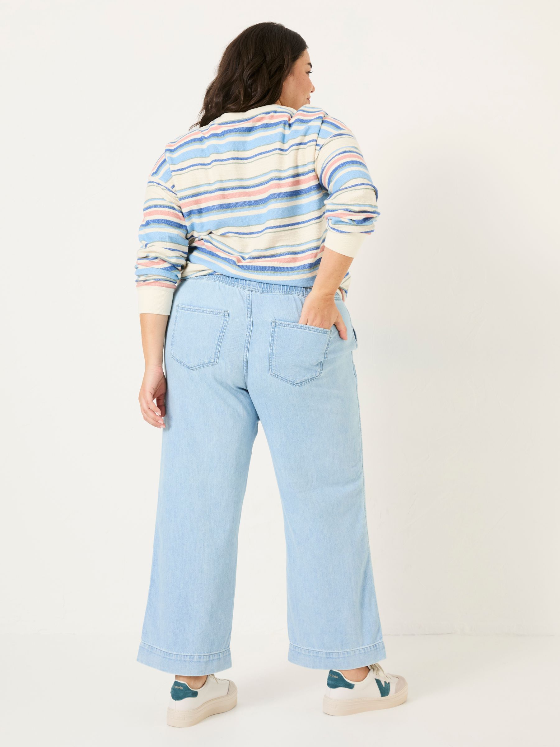 Ashby Light Blue Denim Straight Leg 100% Cotton Drawstring Jeans - Image 7 of 10