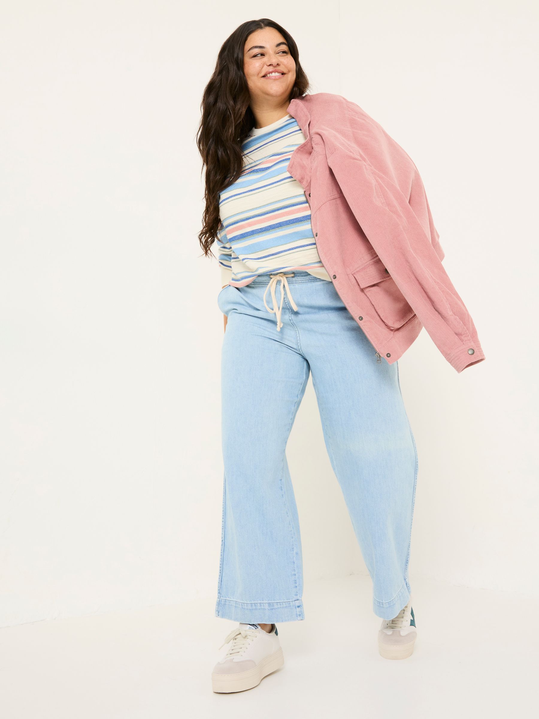 Ashby Light Blue Denim Straight Leg 100% Cotton Drawstring Jeans - Image 8 of 10