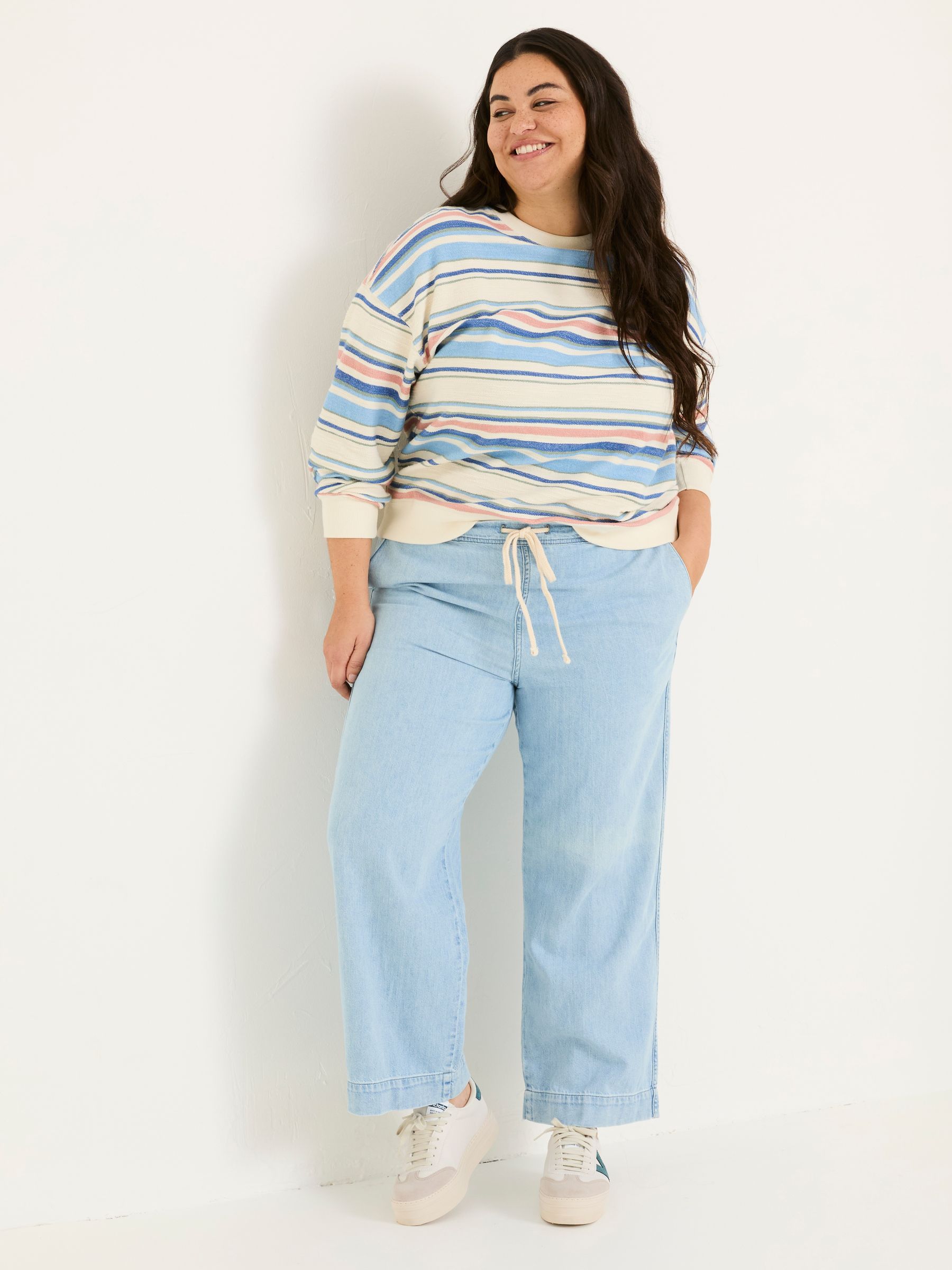 Ashby Light Blue Denim Straight Leg 100% Cotton Drawstring Jeans - Image 9 of 10