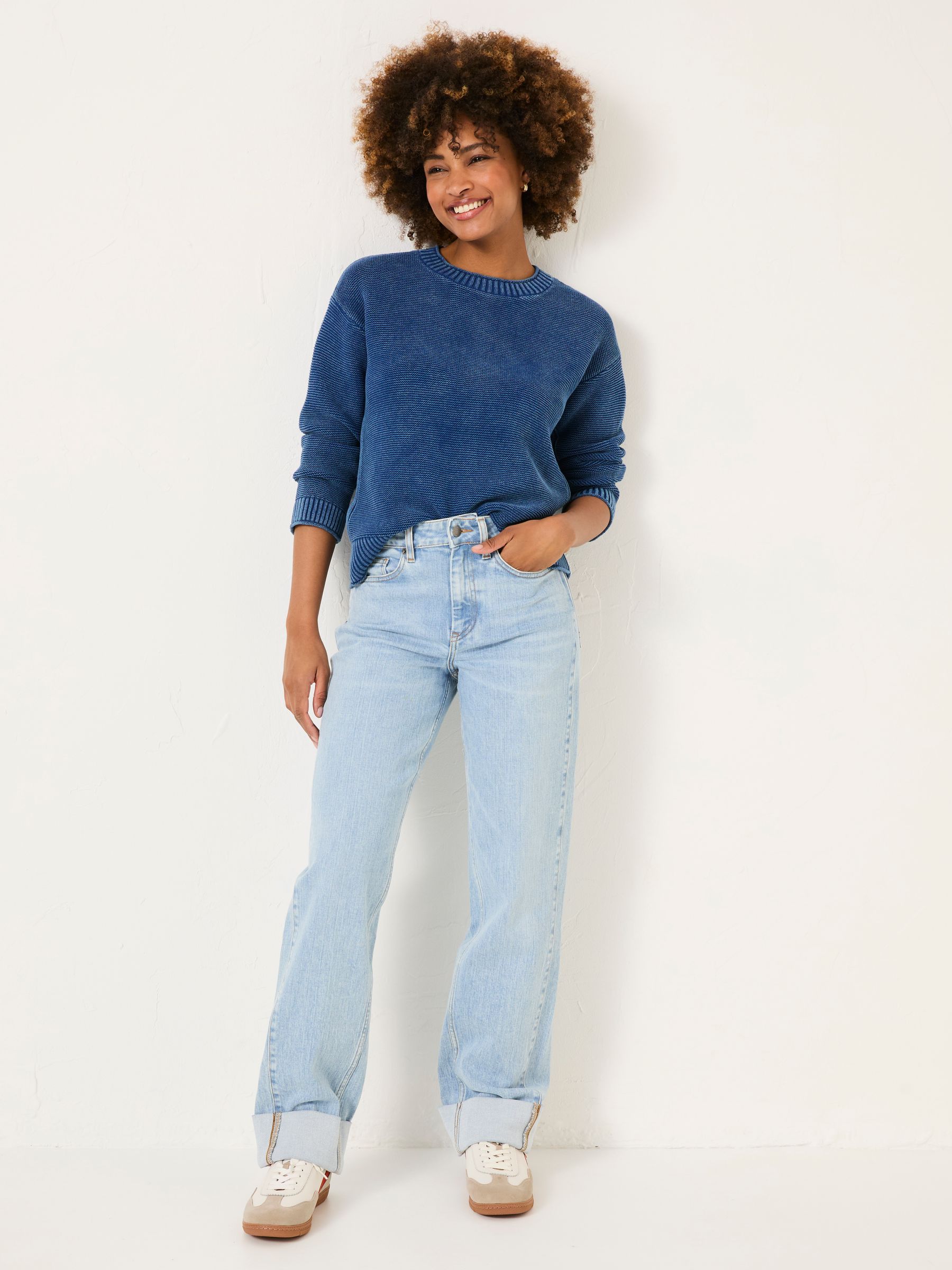 Raya Light Blue Denim Wide Leg Turn Up Jeans - Image 3 of 6