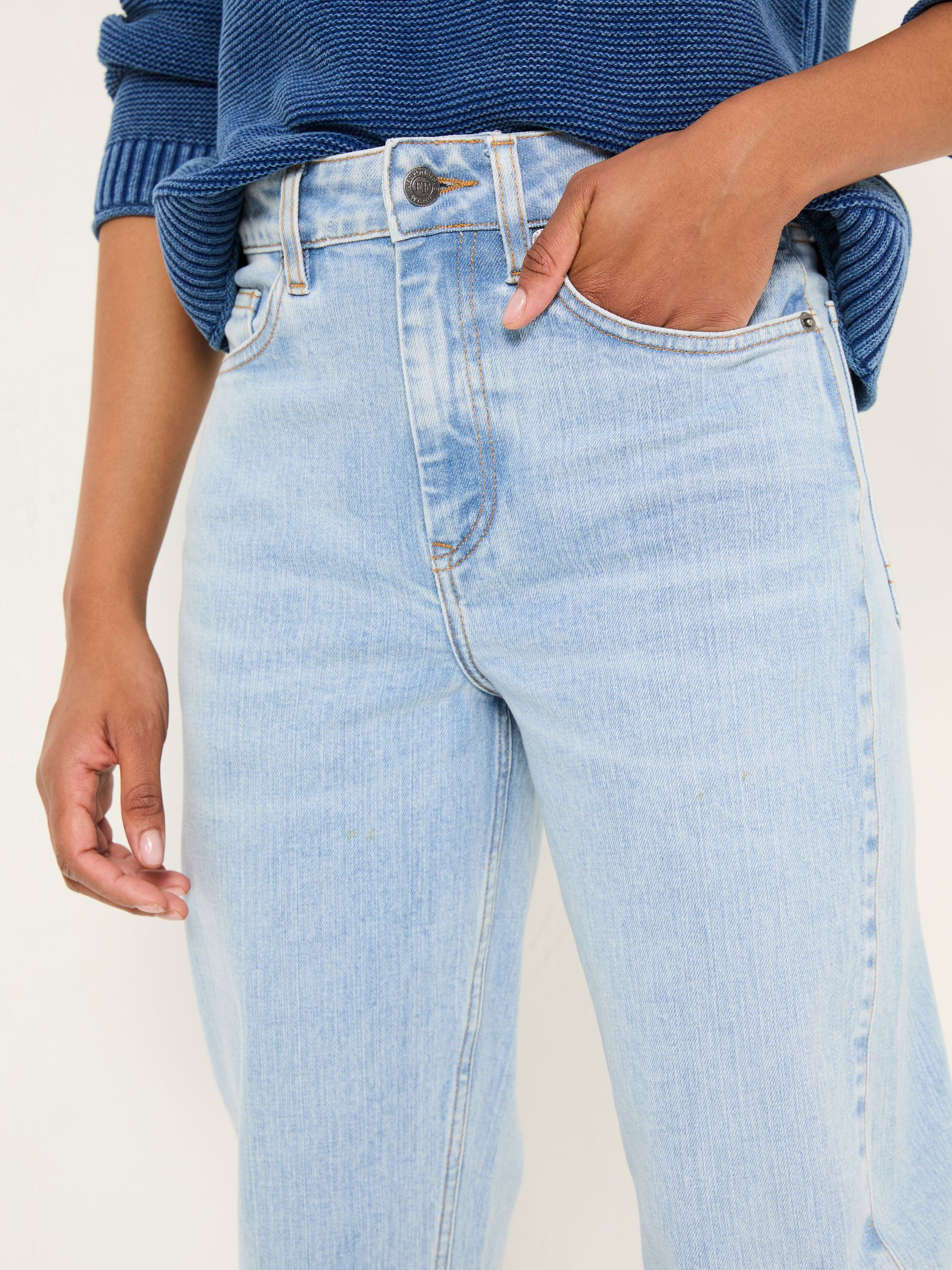 Raya Light Blue Denim Wide Leg Turn Up Jeans - Image 5 of 6