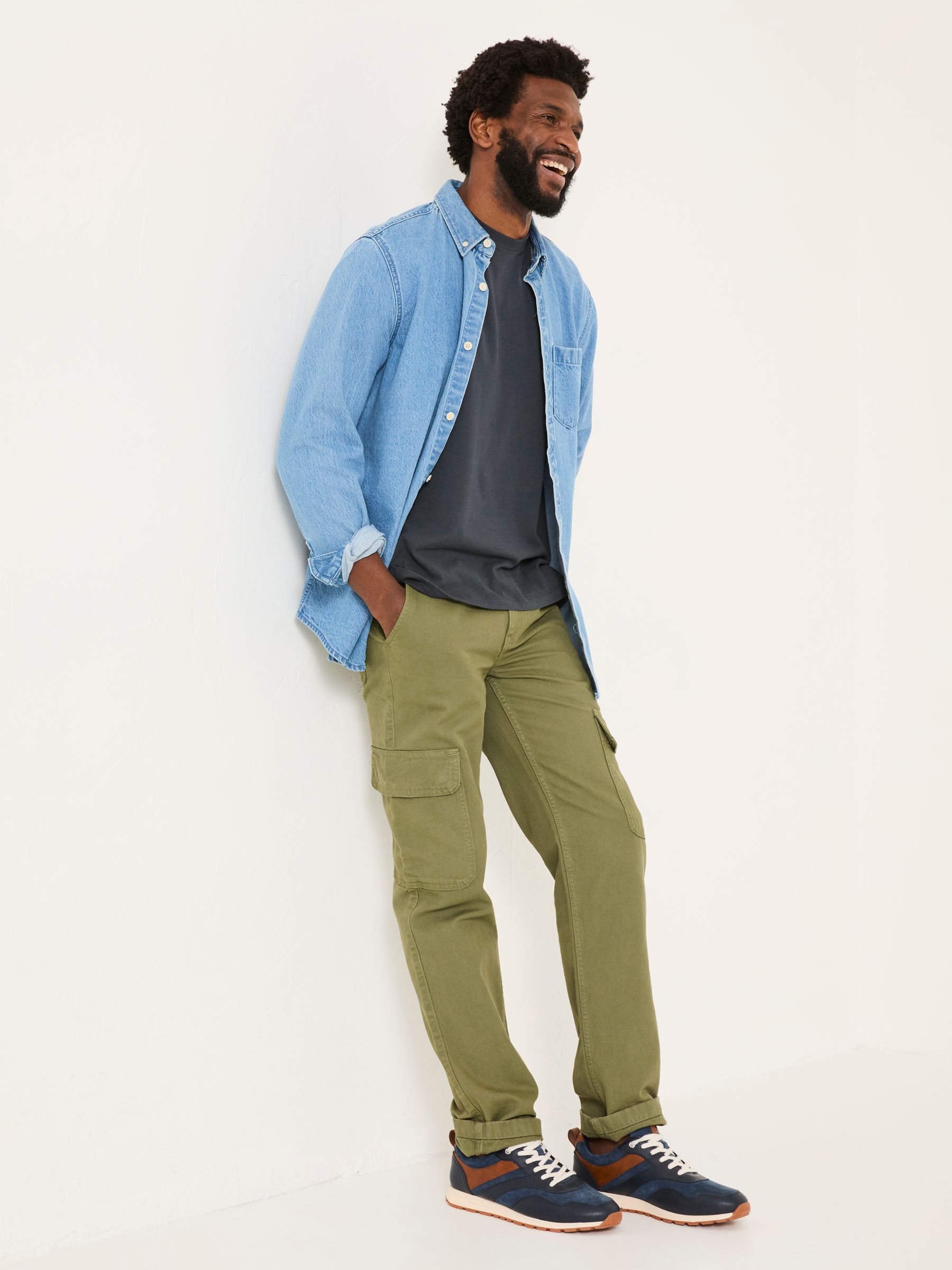 Wardly Olive Green Canvas Cargo Trousers - Image 3 of 5