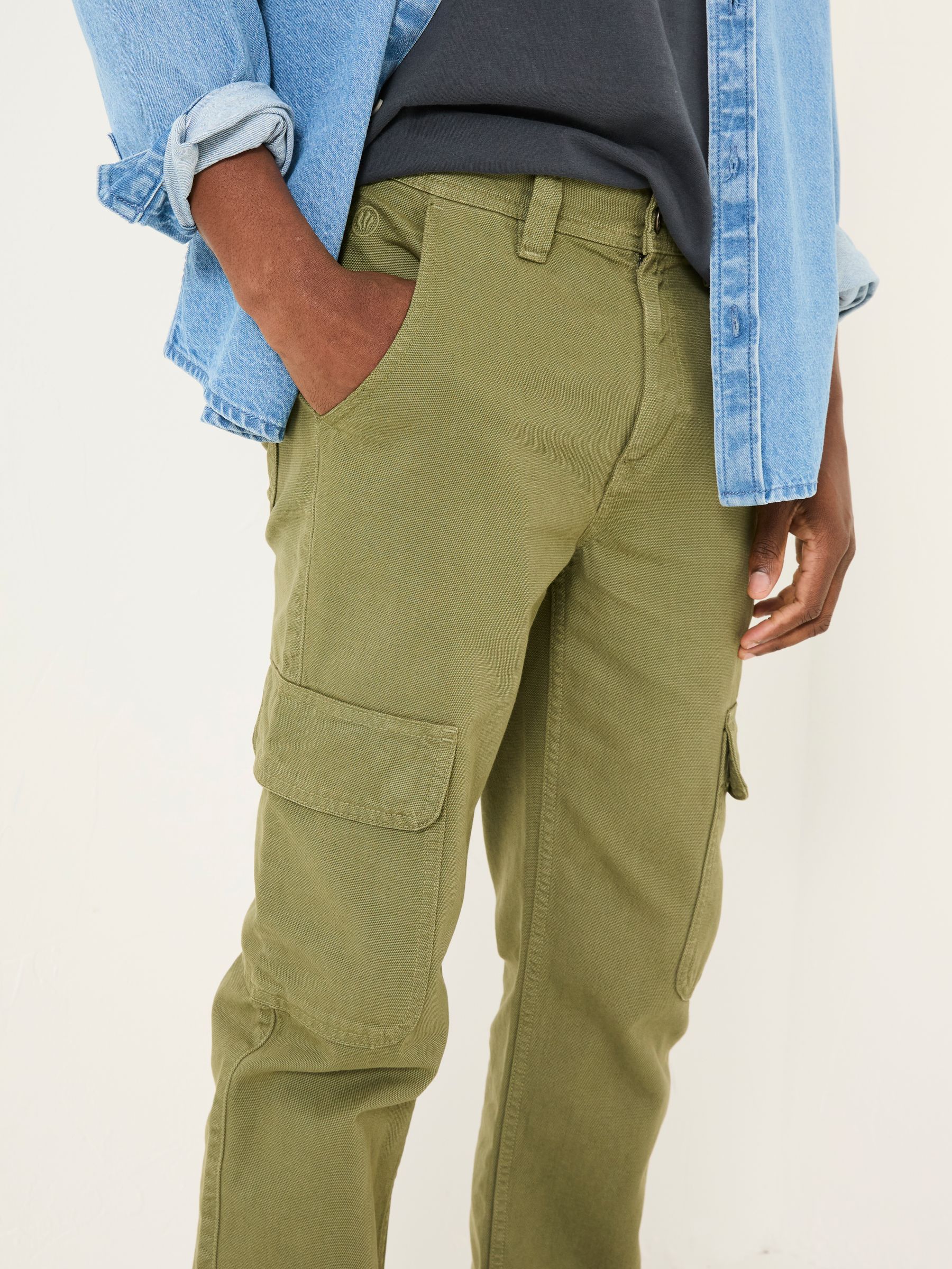 Wardly Olive Green Canvas Cargo Trousers - Image 4 of 5