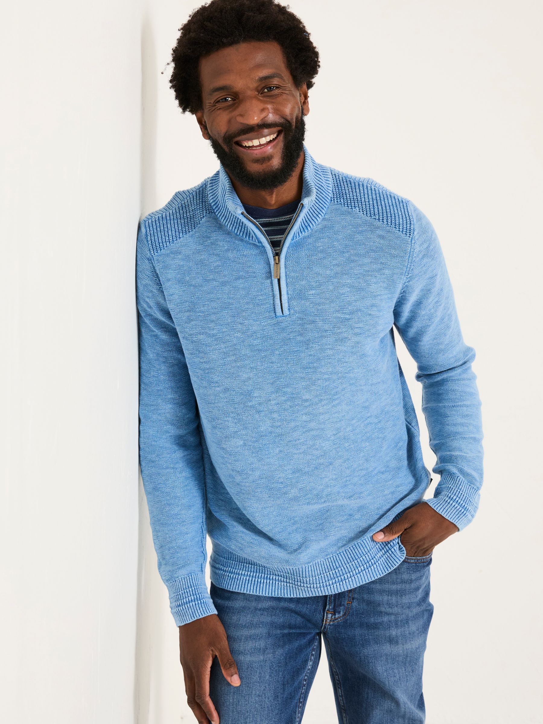Light Blue Berwick Laundered Half Neck Jumper - Image 1 of 6