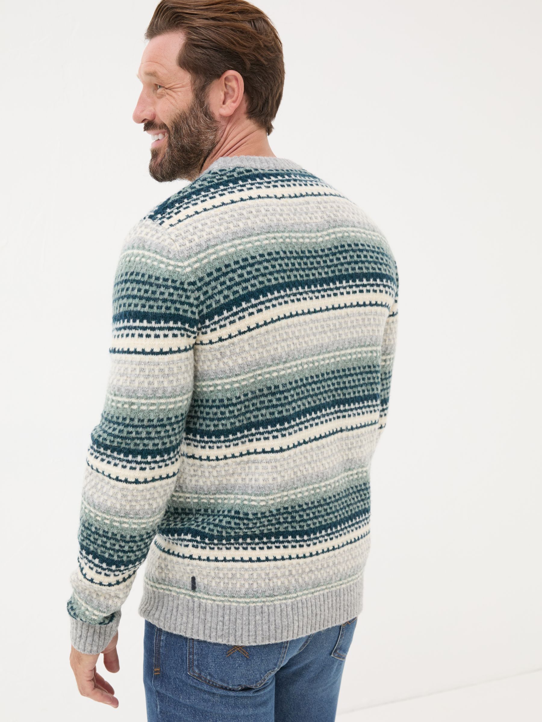 Calder Dark Teal Stripe Knitted Jumper - Image 2 of 5