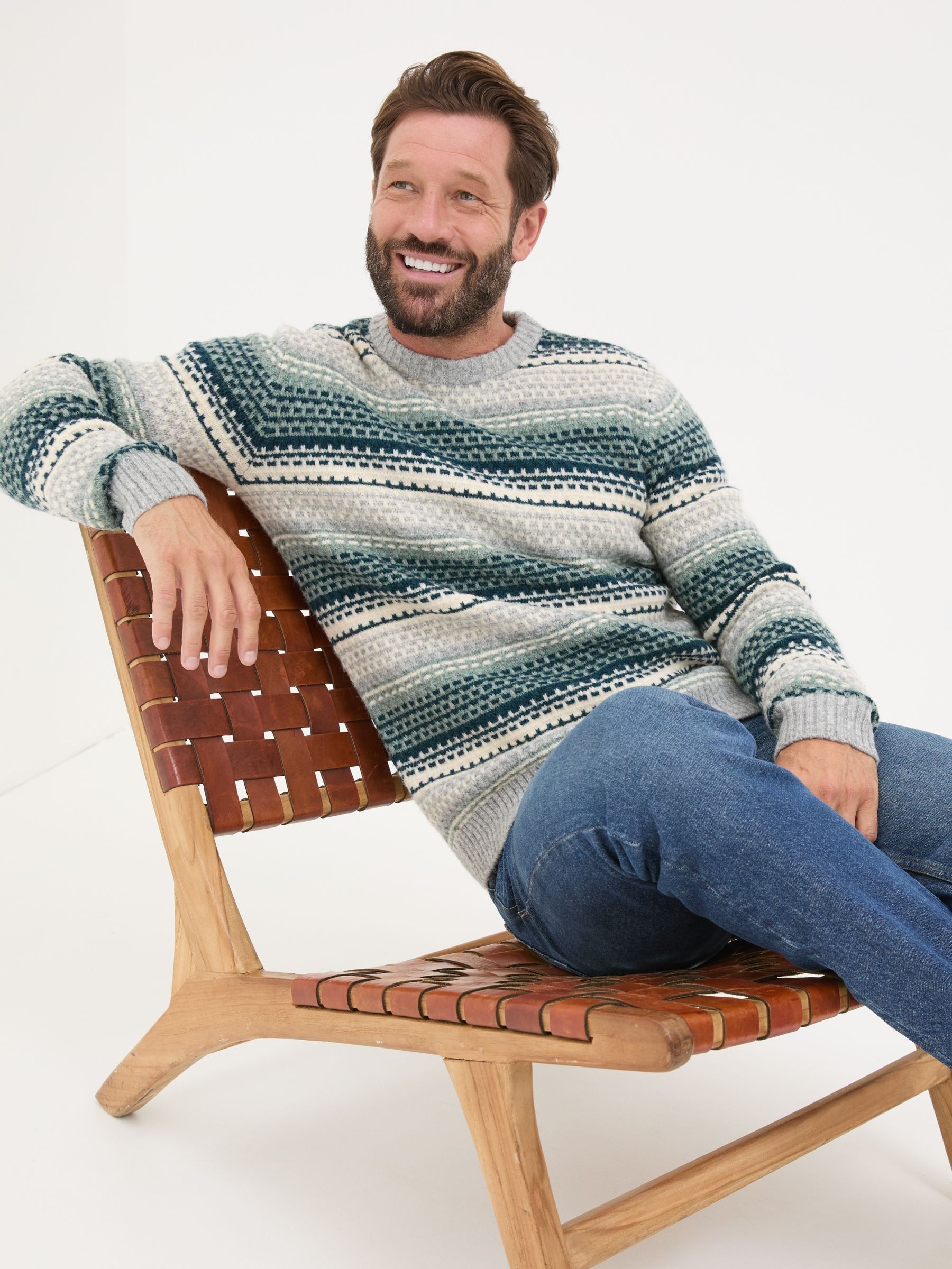 Calder Dark Teal Stripe Knitted Jumper - Image 3 of 5