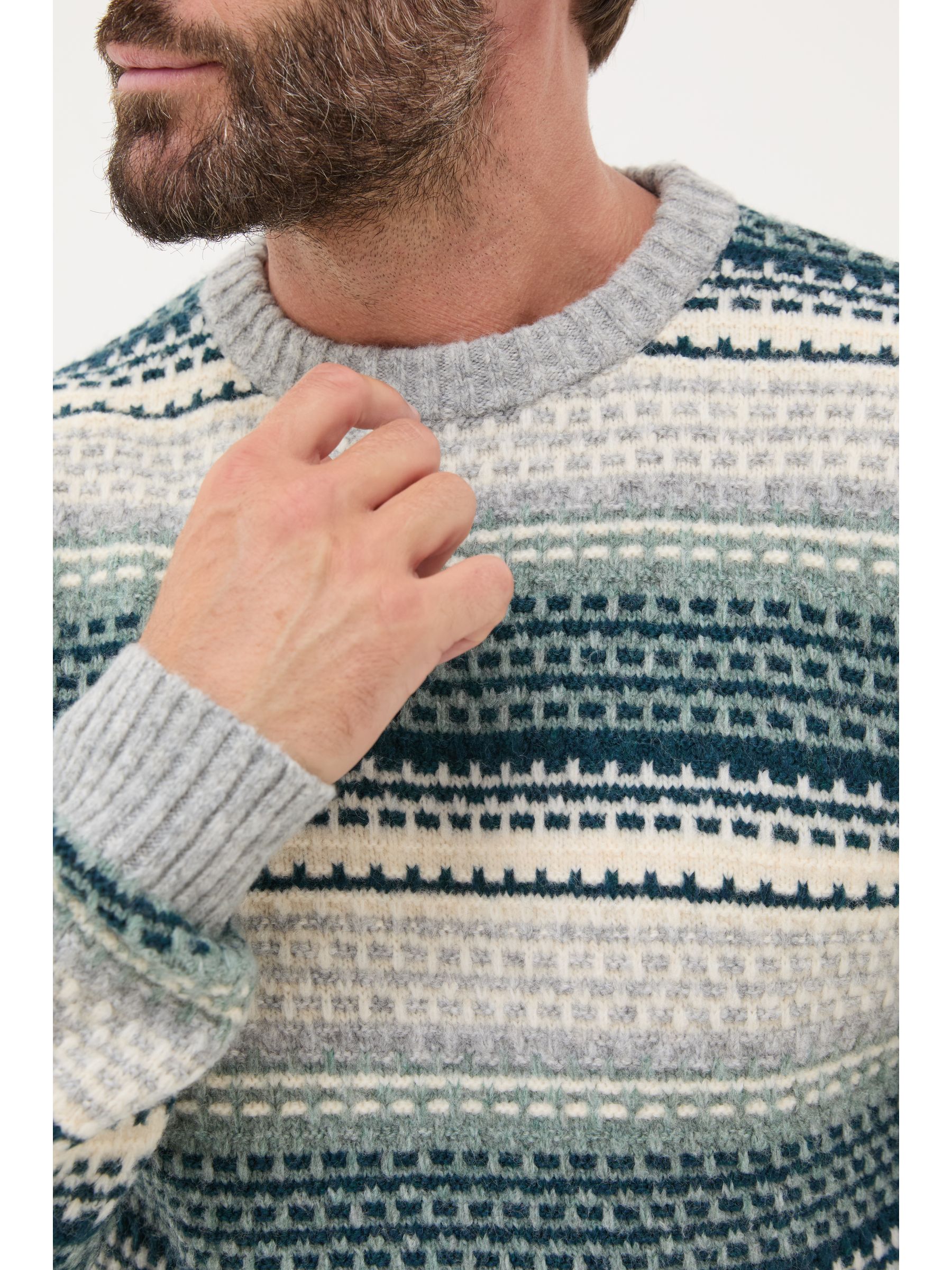 Calder Dark Teal Stripe Knitted Jumper - Image 4 of 5