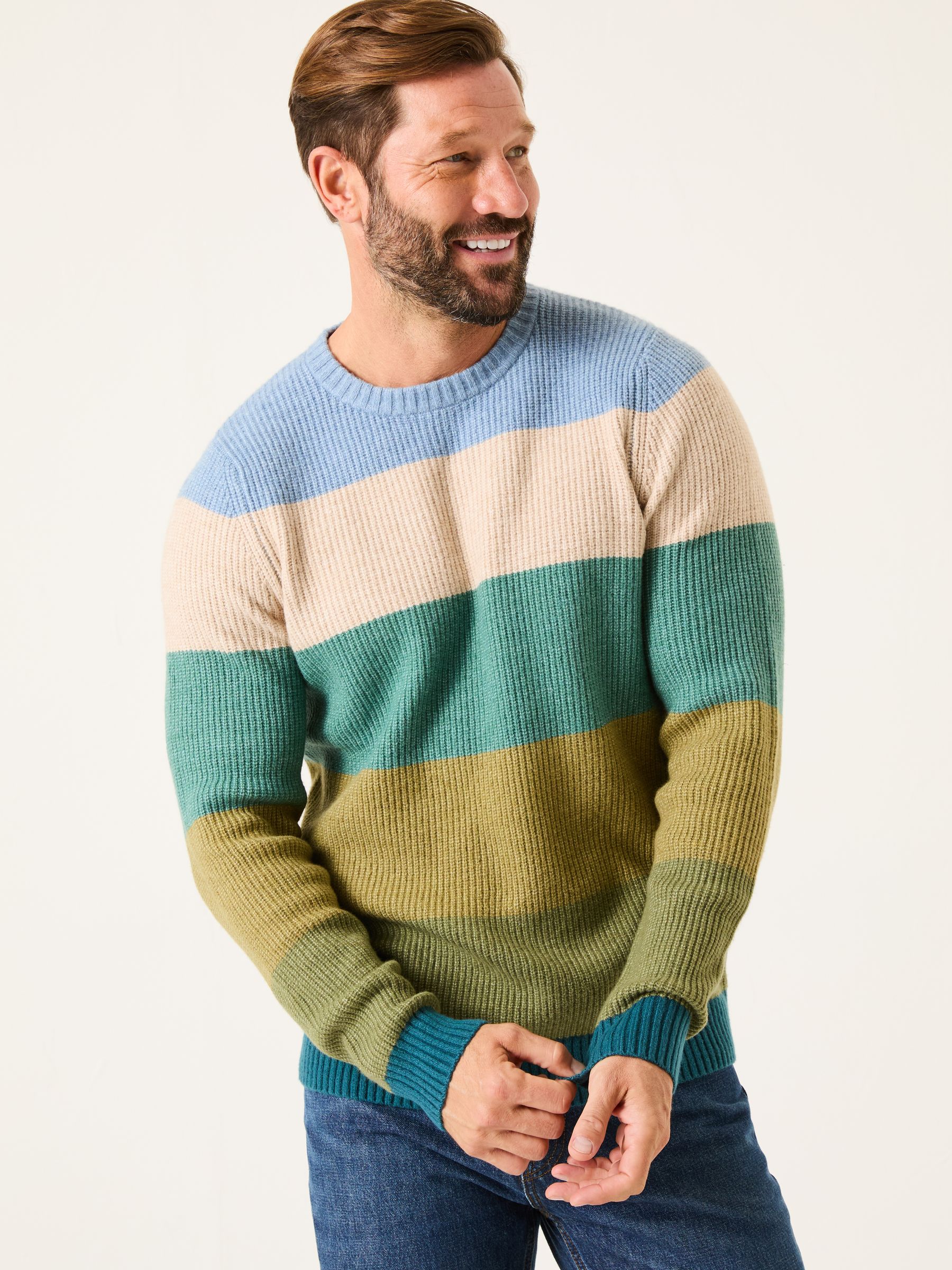 Hinton Green Stripe Crew Neck Jumper - Image 1 of 5