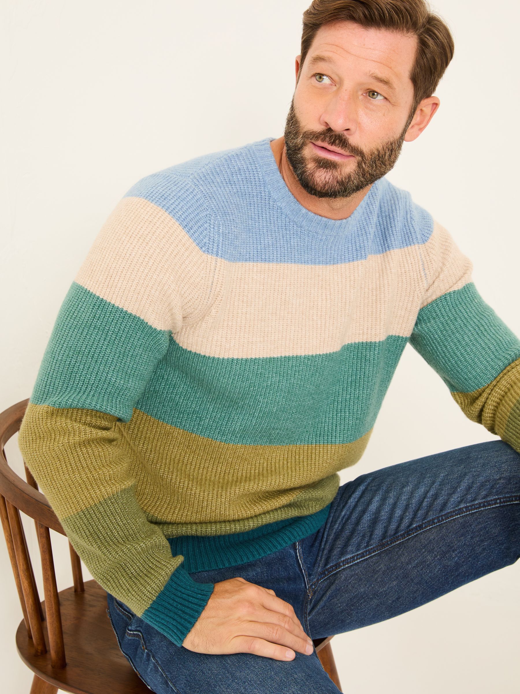 Hinton Green Stripe Crew Neck Jumper - Image 3 of 5